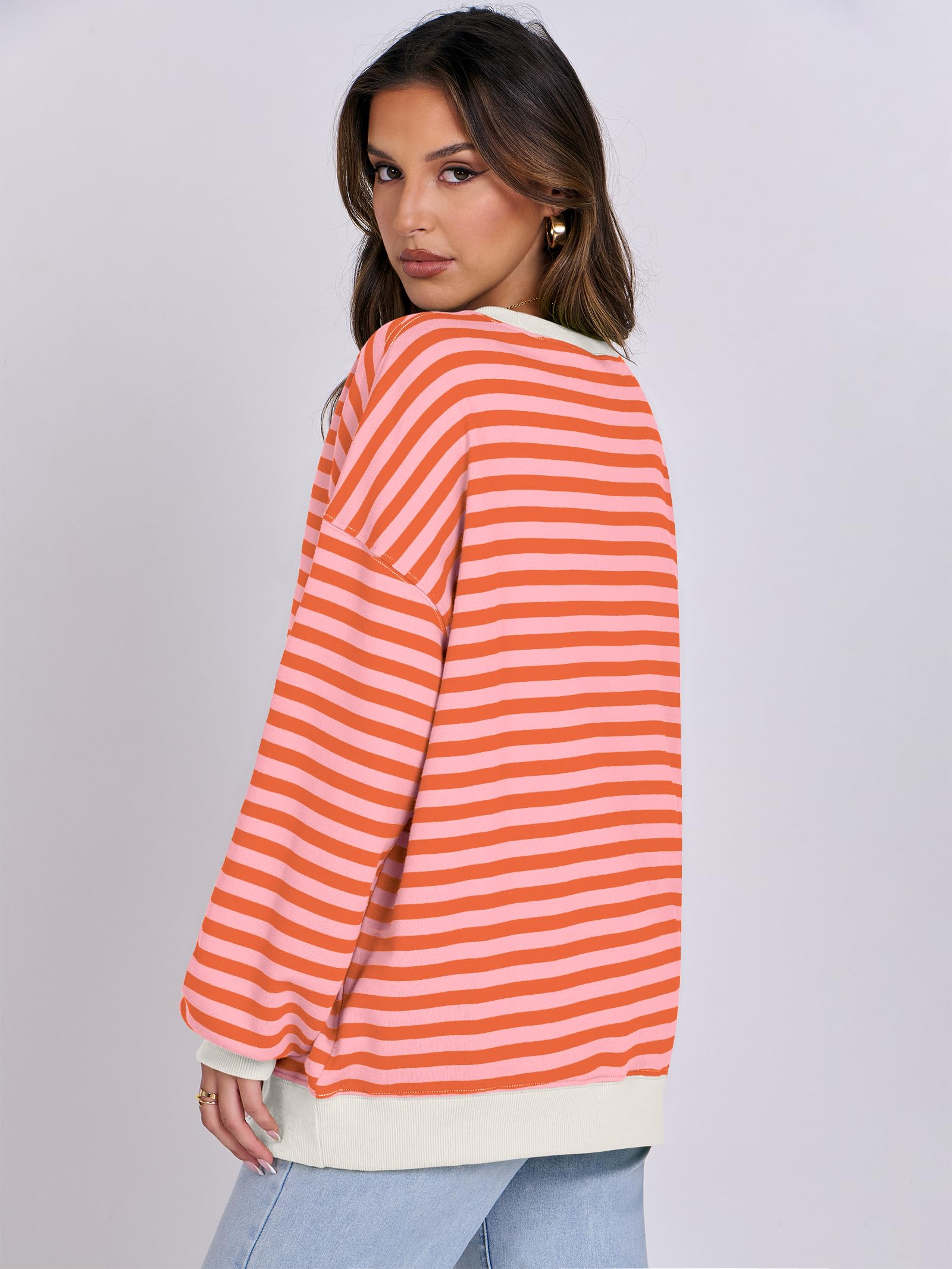 ANRABESS Women's Striped Sweatshirt - Long Sleeve Crewneck Oversized Pullover Top | Soft Casual Fall Fashion Sweater | Perfect for Autumn Outfits, Weekend Wear & Cozy Layering