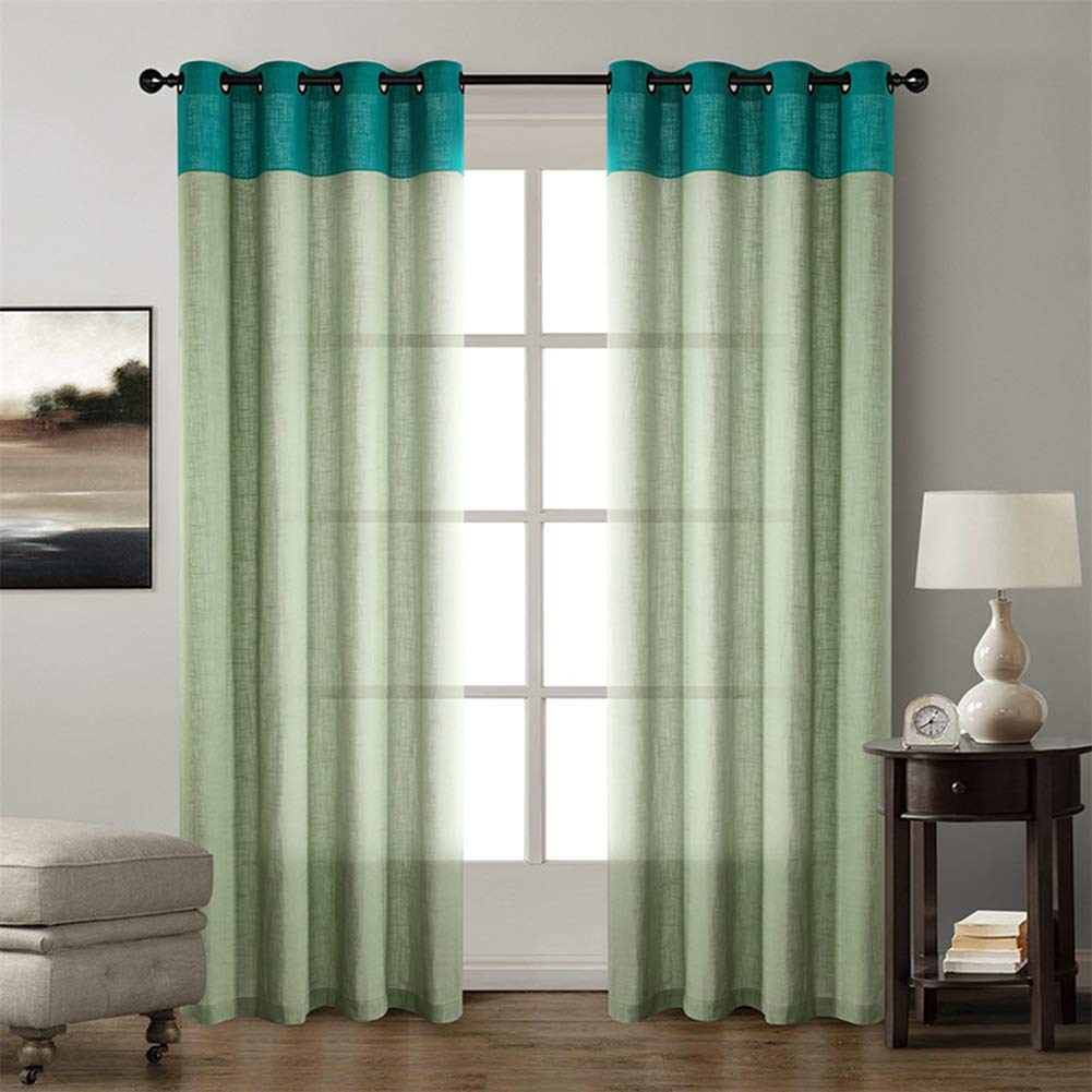 VCTOPS Thermal Insulated Blackout Curtains - Color Block Linen Textured Grommet Drapes for Bedroom & Living Room, 52x84 Inches, Green - Energy Saving Window Treatments for Home Decor & Light Control