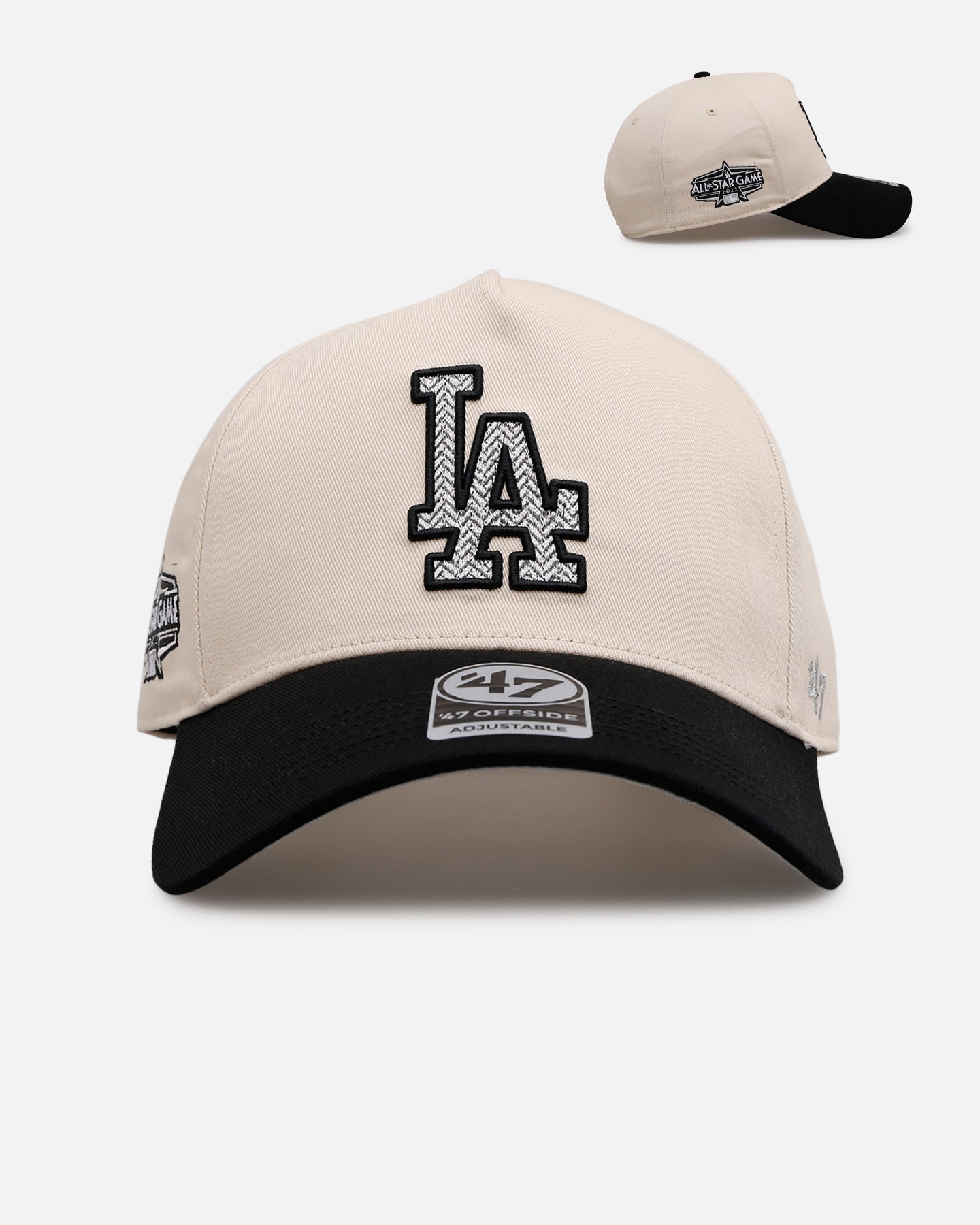 47 Brand Los Angeles Dodgers 'Herringbone' 47 Offside Snapback Hat - Adjustable Baseball Cap for Men & Women - Natural/Black - Perfect for Sports Fans, Casual Wear & Gift Giving