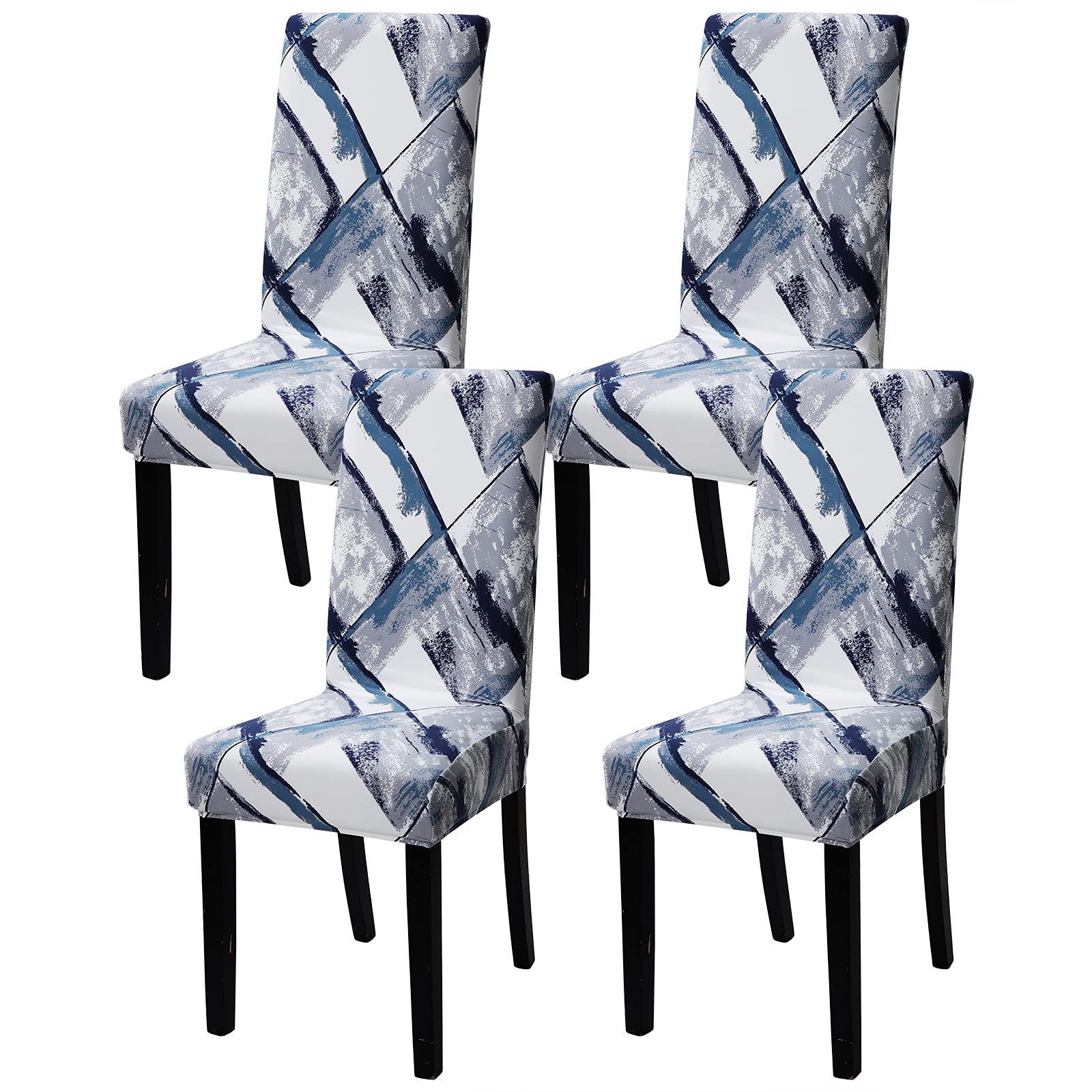 Stretch Spandex Dining Chair Covers - Washable & Removable Parson Chair Slipcovers for Kitchen, Dining Room & Office - Set of 4 (White/Gray) - Protects Chairs from Spills, Stains & Wear