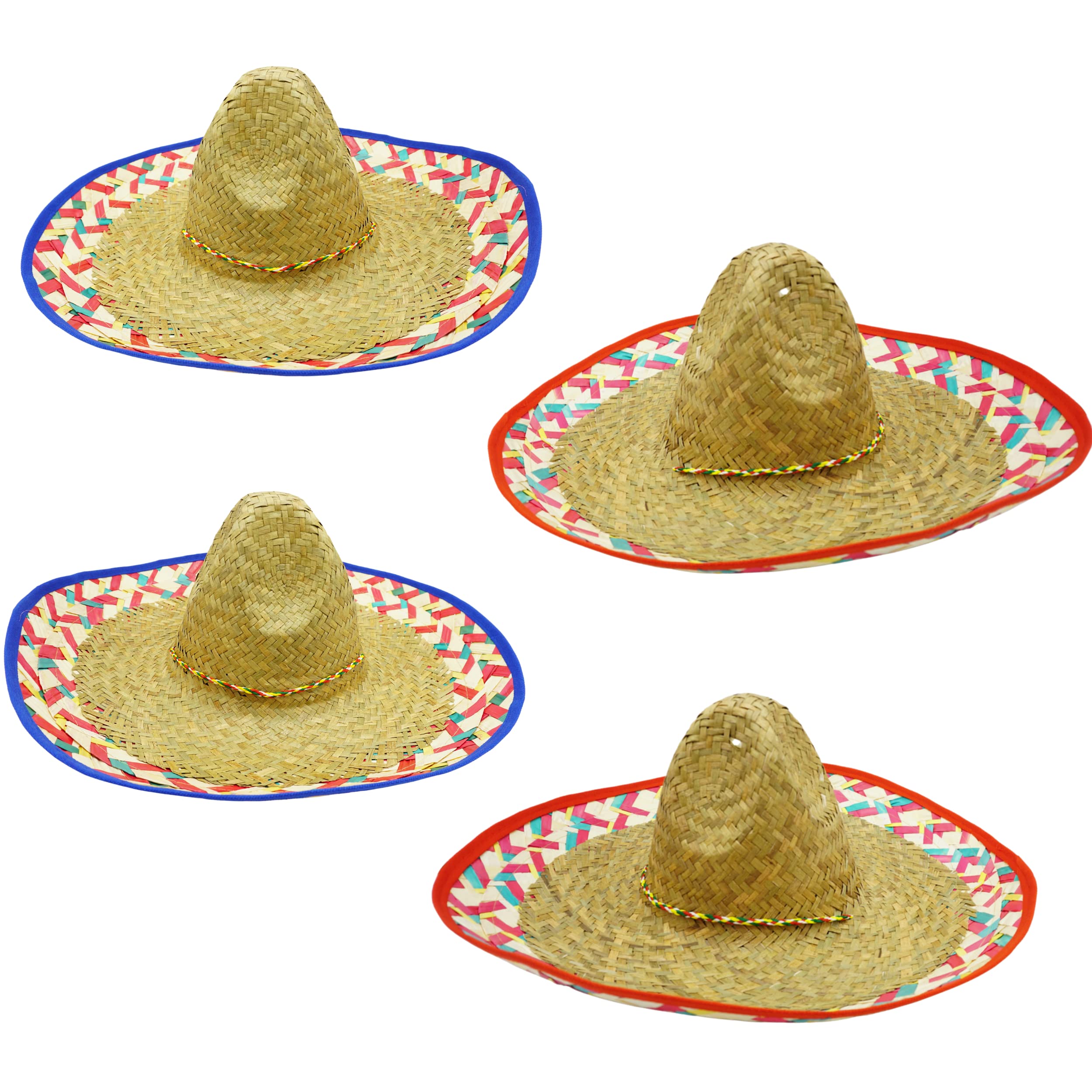 4E's Novelty 4-Pack Adult Sombrero Hats with Chinstrap - Bulk Mexican Party Hats for Men & Women - Perfect for Cinco de Mayo, Fiesta, Themed Parties & Costume Accessories - Great for Halloween, Mexican Celebrations & Photo Booths