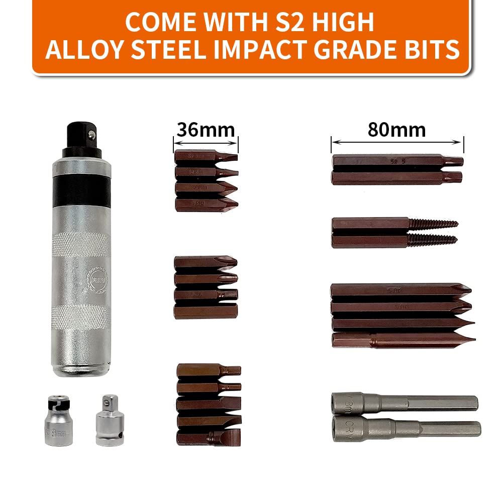 AKM 26-Piece Reversible Impact Driver Set - S2 Steel Hex & Phillips Screwdriver Bits for Rusted Fasteners & Frozen Bolts | Durable Hand Tool for Automotive Repair, Construction & DIY Projects
