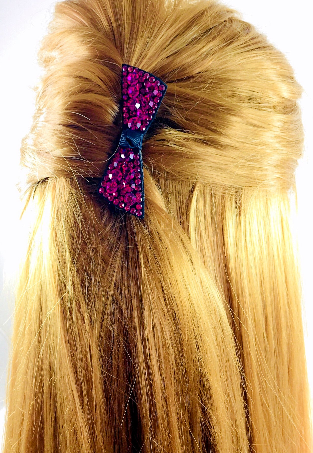 Elegant Urban Bow Knot Hair Clip with Swarovski Crystals - Acrylic Black Base in Magenta | Perfect for Weddings, Parties & Everyday Glamour