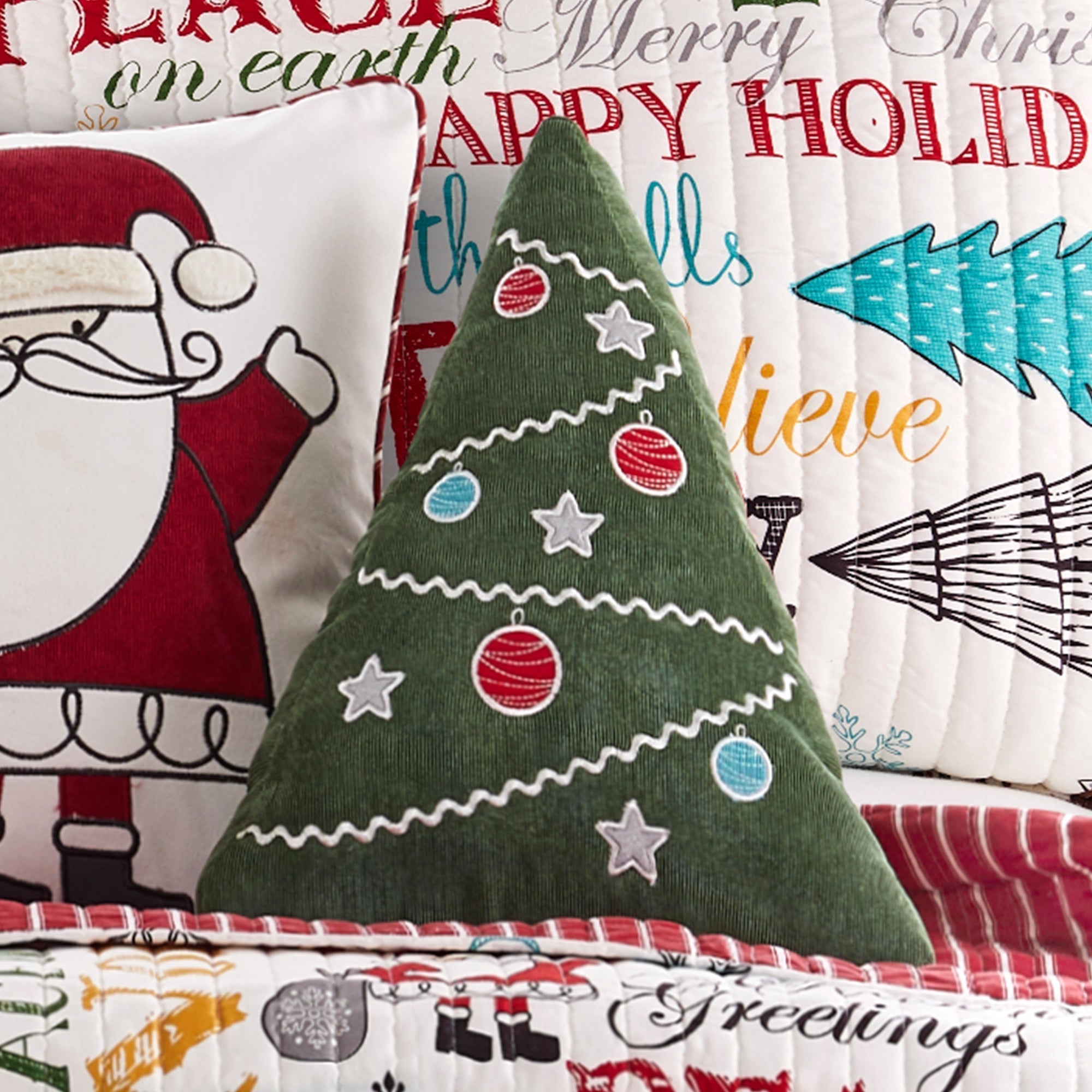 Santa Claus Lane Christmas Tree Pillow - Festive Holiday Home Decor for Living Room, Bedroom & Christmas Decorations