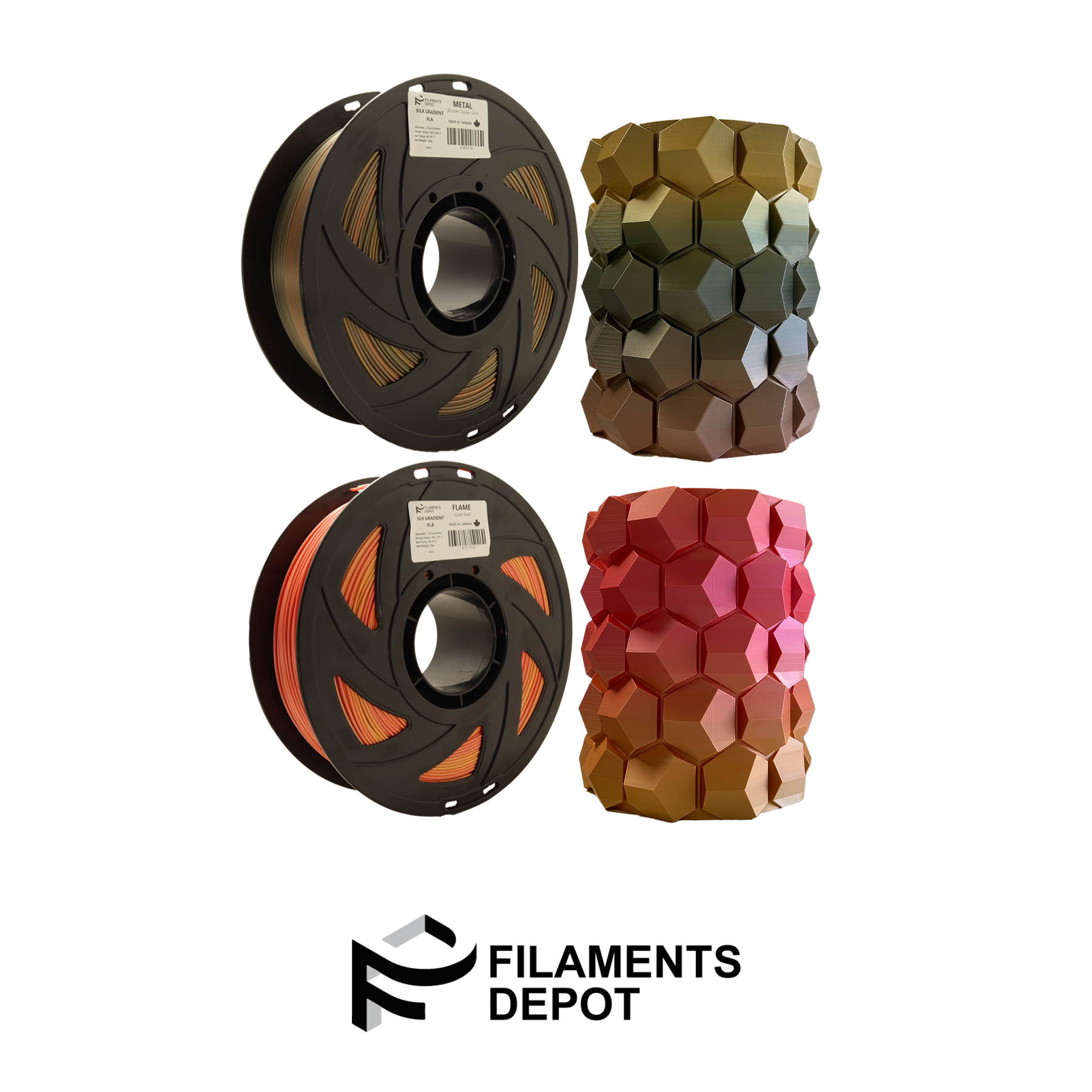 Filaments Depot Silk Gradient PLA 1.75mm 1kg Spool - Premium 3D Printer Filament in Various Colors for Smooth Printing, DIY Projects & Creative Models