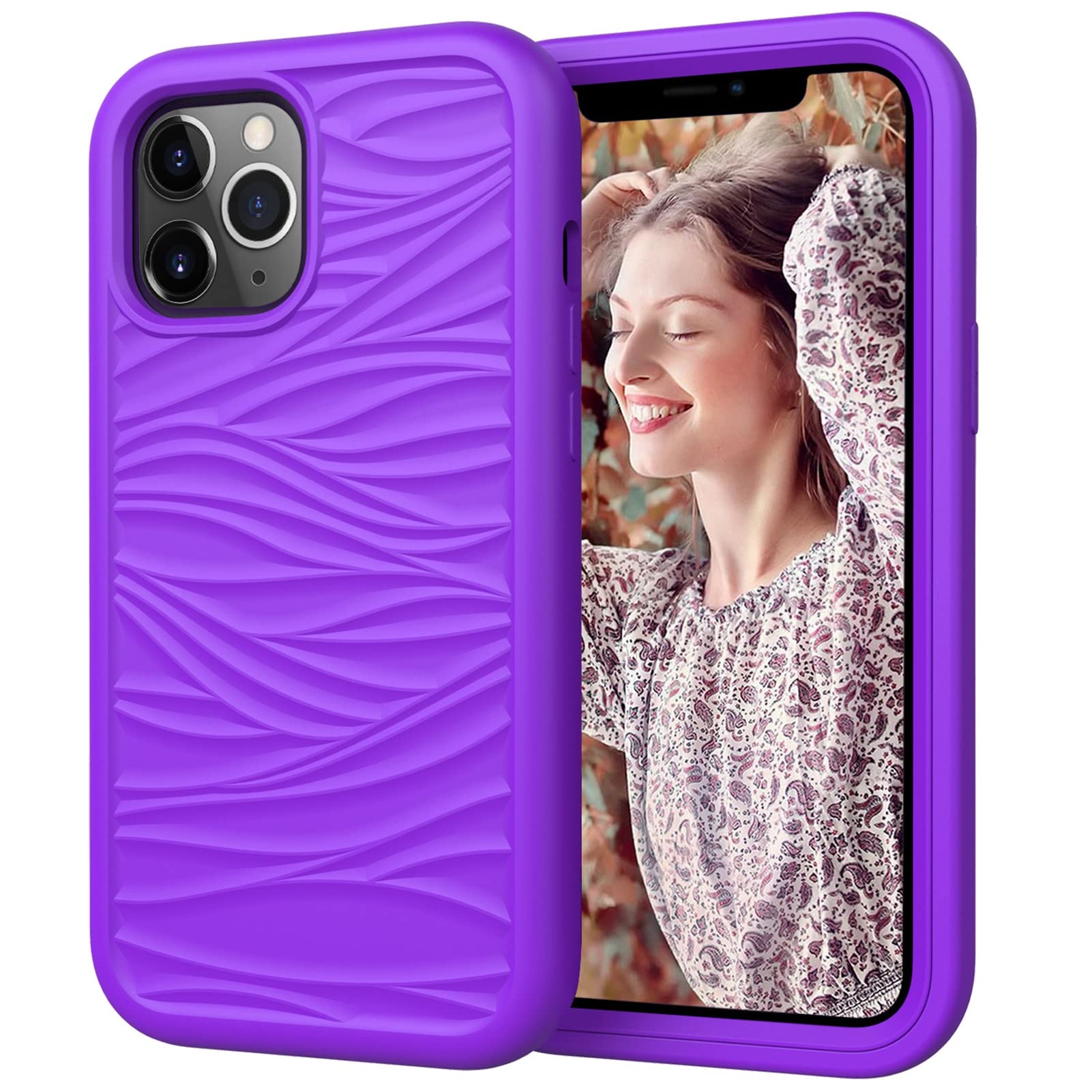 Premium 360° Full Body Protective Case for iPhone 13 Pro Max (6.7 Inch) - Shockproof, Lightweight & Slim Design with Stylish Wave Pattern - Perfect for Daily Use, Travel & Outdoor Activities - Purple
