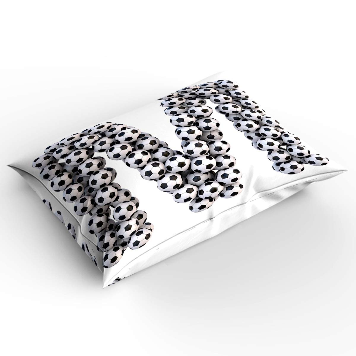 4 Piece Full Size Duvet Cover Set - Soccer Balls Letter M Vertical Design, Luxury Soft Bedding Comforter Cover with 1 Duvet Cover, 1 Bed Sheet & 2 Pillowcases - Perfect for Kids' Rooms, Sports Themed Bedrooms & Soccer Lovers