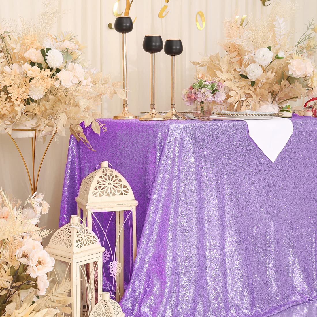 Sparkly Lavender Sequin Tablecloth 90x132 Inch for Wedding & Party Decor