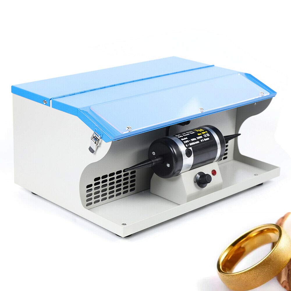 Professional Jewelry Polisher & Buffing Machine - 8000RPM, 200W, 110V with Dust Collector & LED Light (US Plug, Blue) - Perfect for Jewelry Making, Watch Repair & Metal Polishing at Home or Workshop