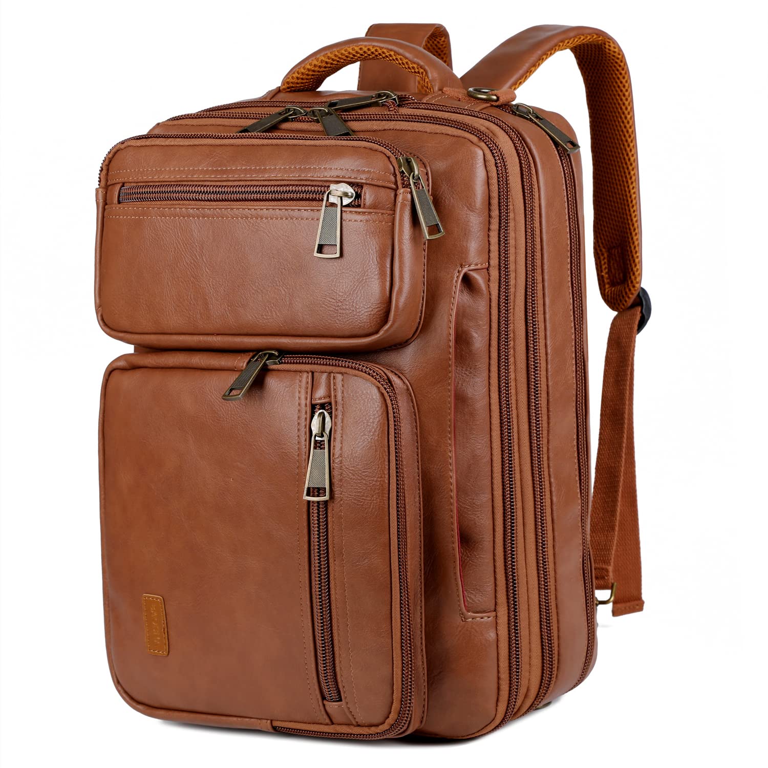 Premium Leather Laptop Backpack Briefcase Hybrid - 15.6 Inch Business Travel Backpack for Men, Durable Hiking & College Backpack with USB Charging Port (Brown) - Perfect for Work Commute, Business Trips & Outdoor Adventures
