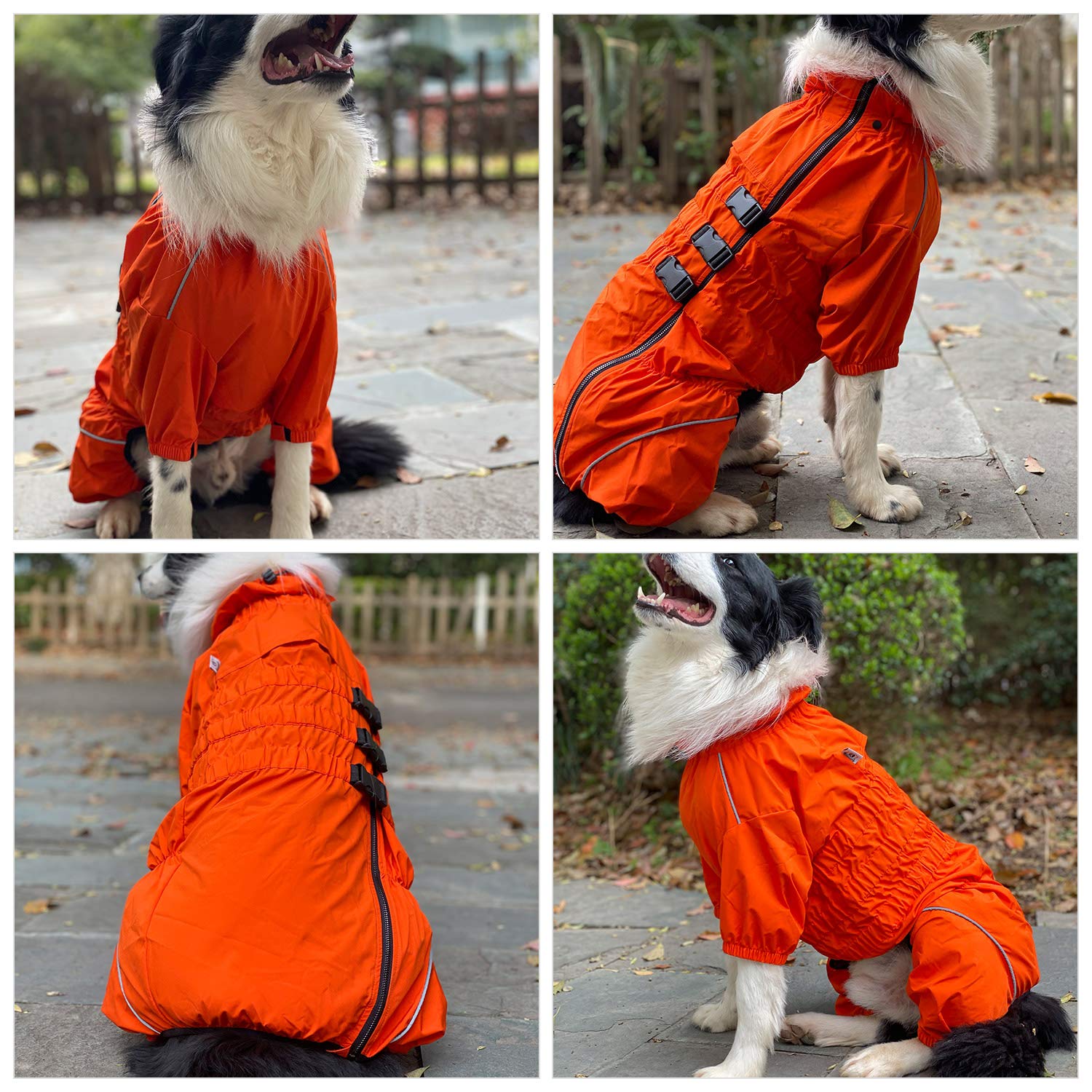 Waterproof Dog Jacket - Lightweight Reflective Raincoat for Small, Medium & Large Dogs | Windproof & Snowproof Pet Vest in Orange (Size 4XL) | Perfect for Rainy Walks, Winter Adventures & Nighttime Safety