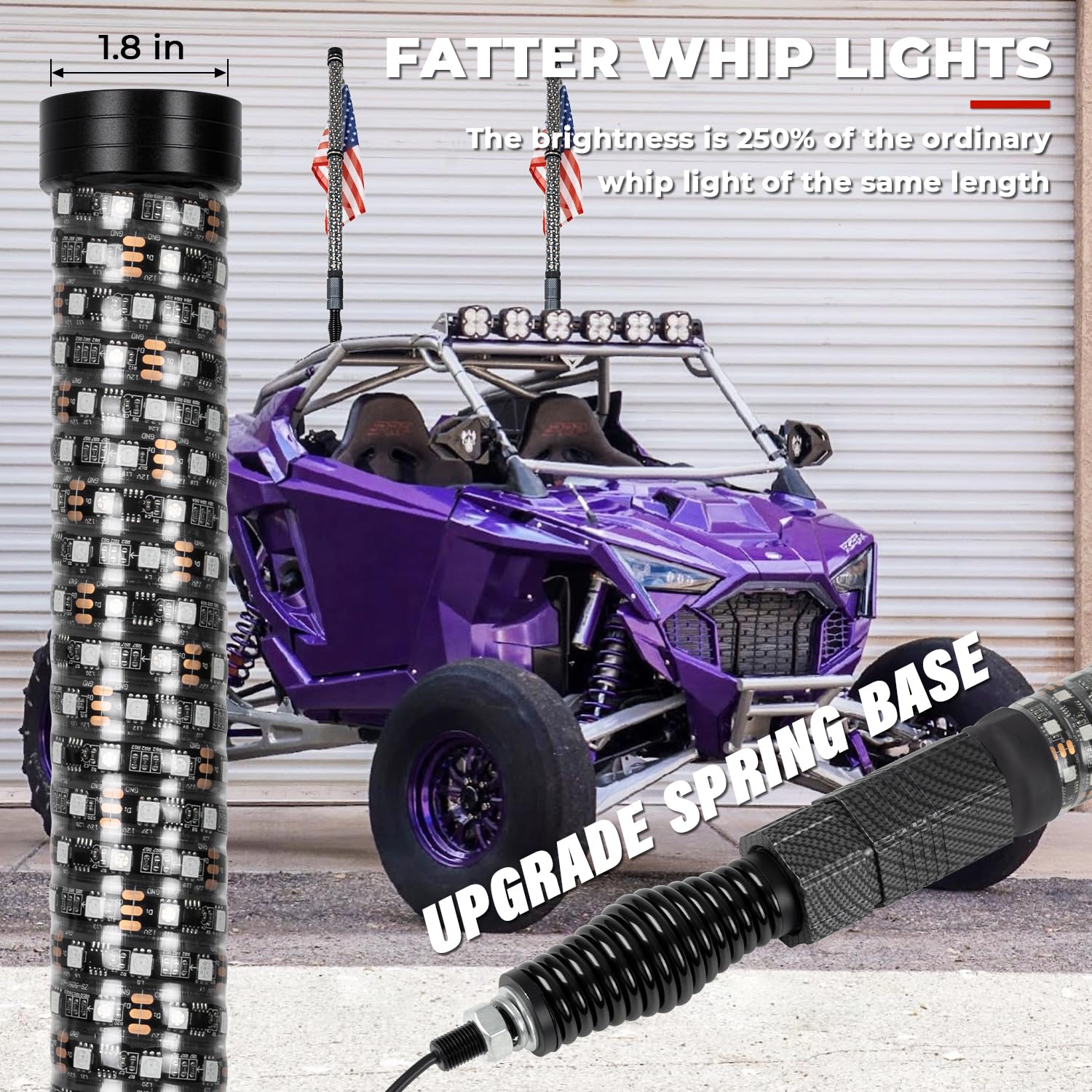 2Pcs 2FT LED Fat Whip Lights with Spring Base - 360° Spiral RGB Chasing Lighted Antenna for Cars, Trucks, ATVs & UTVs | App & Remote Control | Perfect for Off-Roading, Night Rides & Vehicle Customization