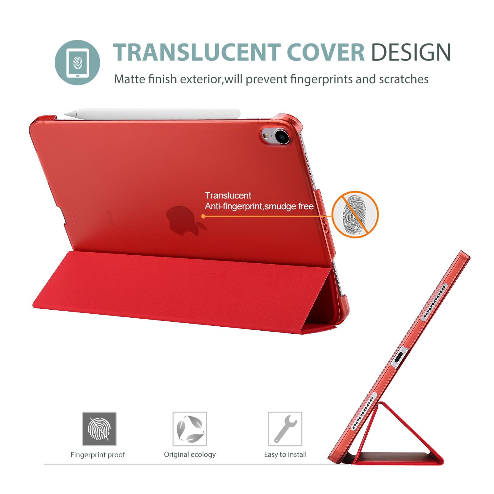 ProCase iPad Air 11-inch M3/M2 & 10.9-inch 5th/4th Gen Smart Protective Case (2020-2025) - Shockproof Cover with Auto Sleep/Wake for iPad Air 5/4 - Perfect for Work, Travel & School - Red