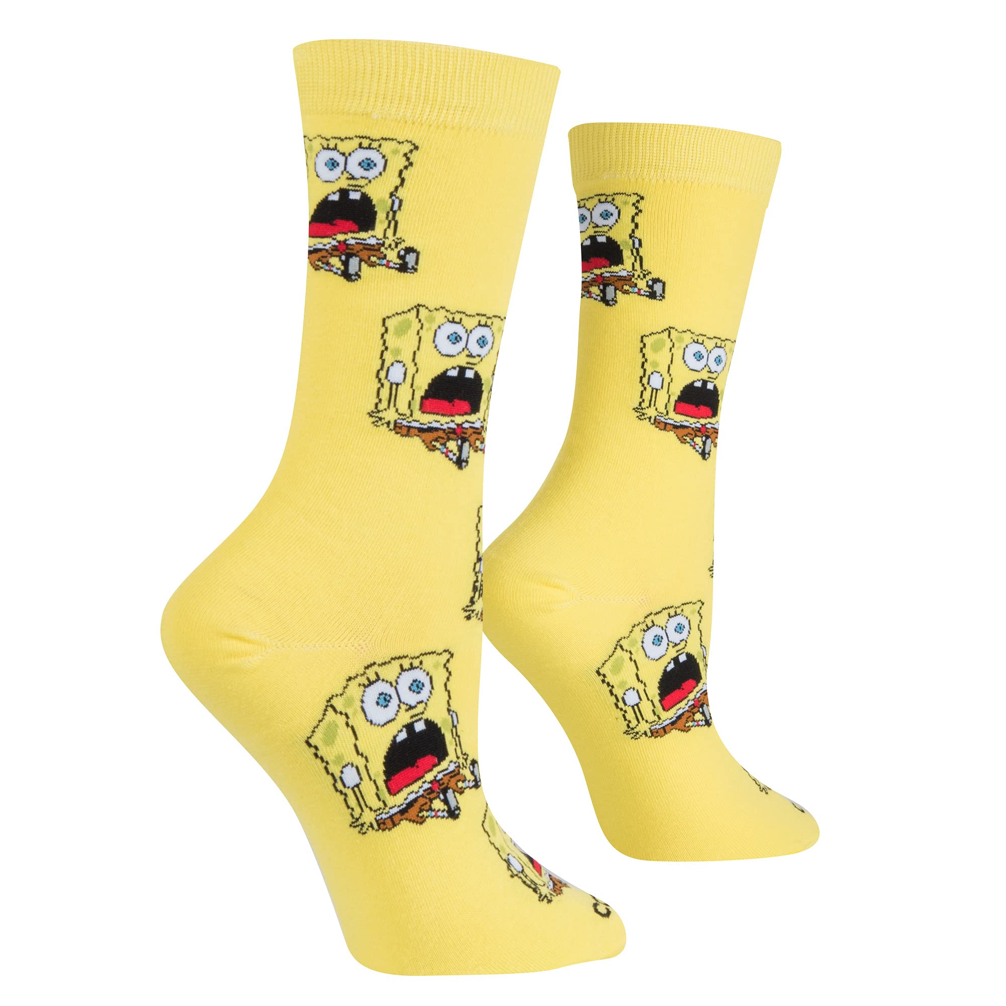 Funny SpongeBob Graphic Print Women's Crew Socks - Large Size Novelty Cartoon Socks for Gift, Cosplay & Daily Wear