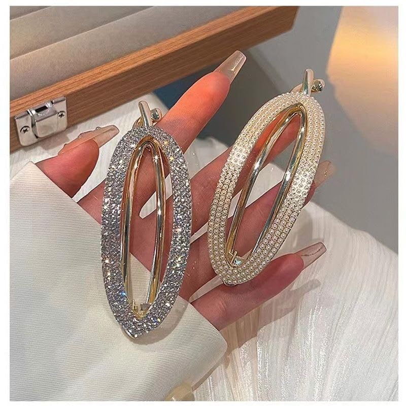 GLITZ & GLAMOUR Fashion Hair Clips for Women & Girls - Thick Hair Barrettes with Beautiful Lines, Retro Classic Large Snap Hair Accessories (Pack of 1) - Perfect for Parties, Weddings & Everyday Style