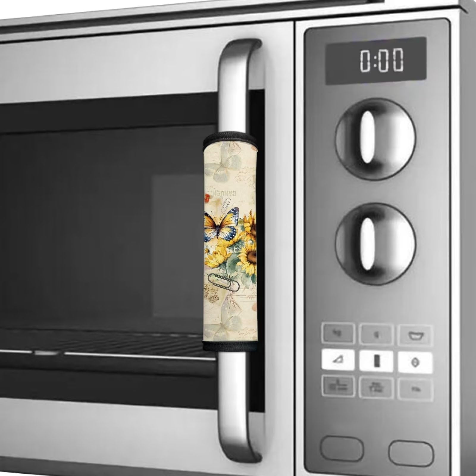 Sunflower Butterfly Print Refrigerator & Microwave Handle Covers Set of 4 - Non-Slip Scratchproof Protective Covers for Kitchen Appliances (Oven, Dishwasher, Cabinet) - Perfect for Home Decor & Kitchen Organization