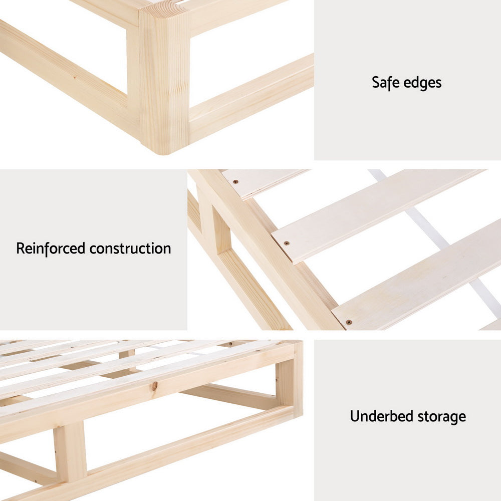 Minimalist Solid Pinewood Bed Frame Queen Size - Sturdy & Eco-Friendly Wooden Bed for Modern Bedrooms, Perfect for Master Bedrooms, Guest Rooms & Dormitories