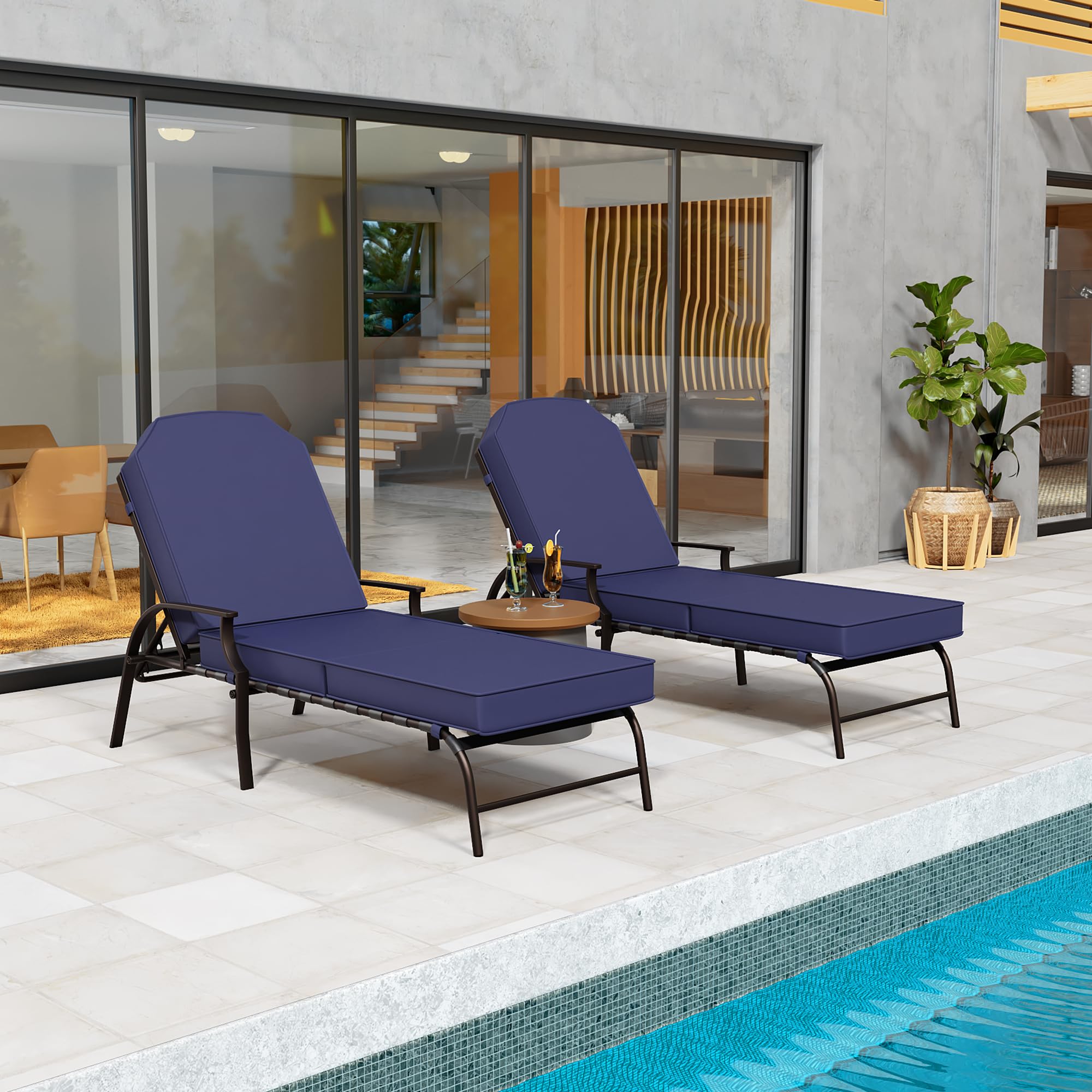 Kozyard Maya Chaise Lounge - Outdoor Patio Recliner Chair with Adjustable Backrest, Water-Resistant Navy Blue Fabric, Comfortable Patio Lounge Chair for Poolside, Garden, Deck & Backyard Relaxation