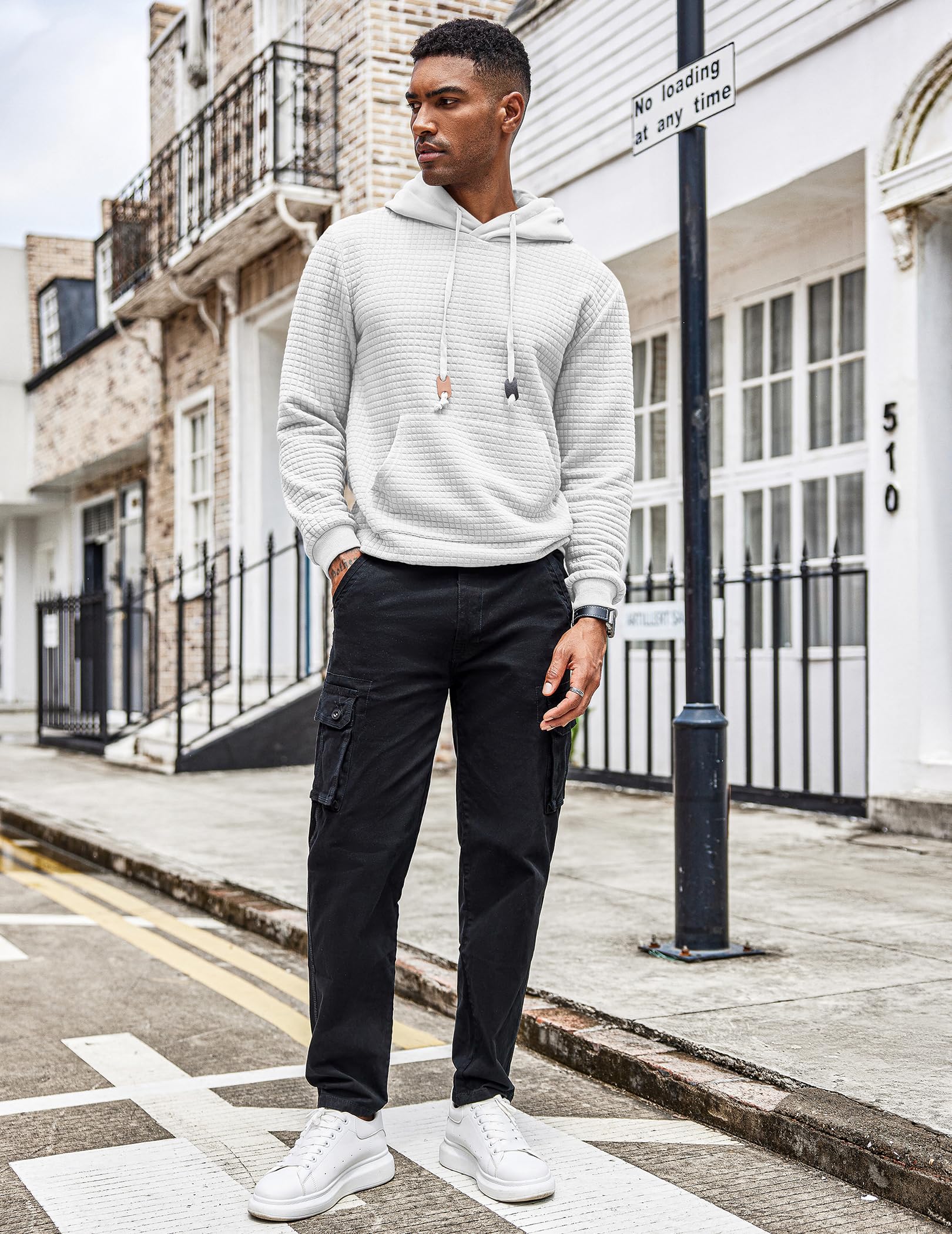 COOFANDY Men's Long Sleeve Waffle Knit Pullover Hoodie with Pocket - Casual Fashion Sweatshirt for Streetwear, Lounge & Outdoor Activities