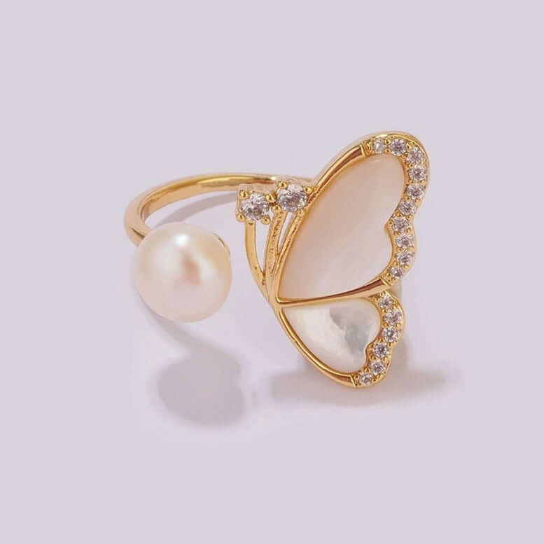 Fairy Butterfly Pearl Cocktail Rings for Women | Elegant Vintage Jewelry K4113 | Perfect for Parties, Weddings & Special Occasions