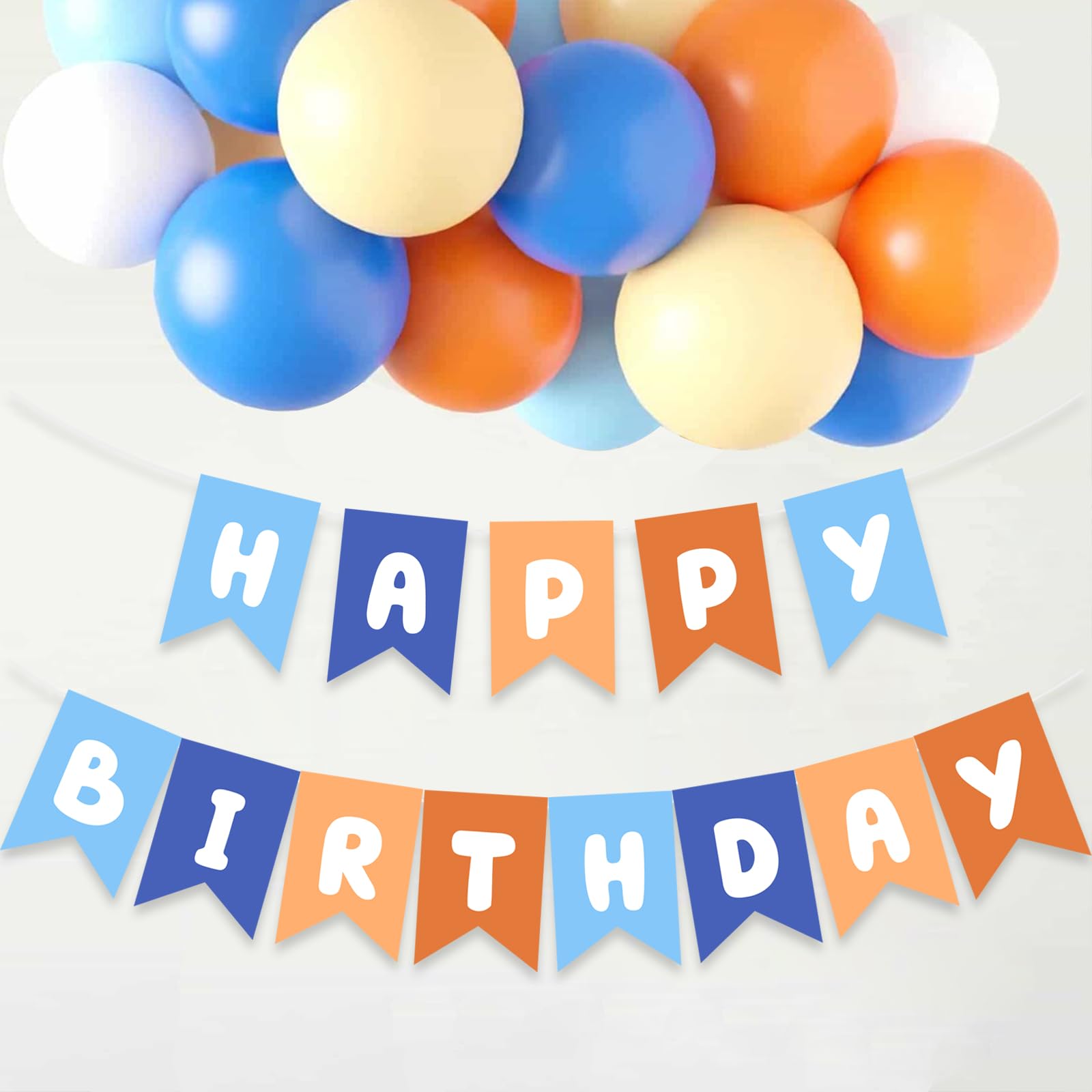 Boys Birthday Party Decorations - Light Blue, Navy, Brown, Tan & Orange Boho Balloon Garland, Pom Poms & Backdrop for Kids Birthday Celebrations | Perfect for Boho-Themed Parties, Baby Showers & Photo Backdrops