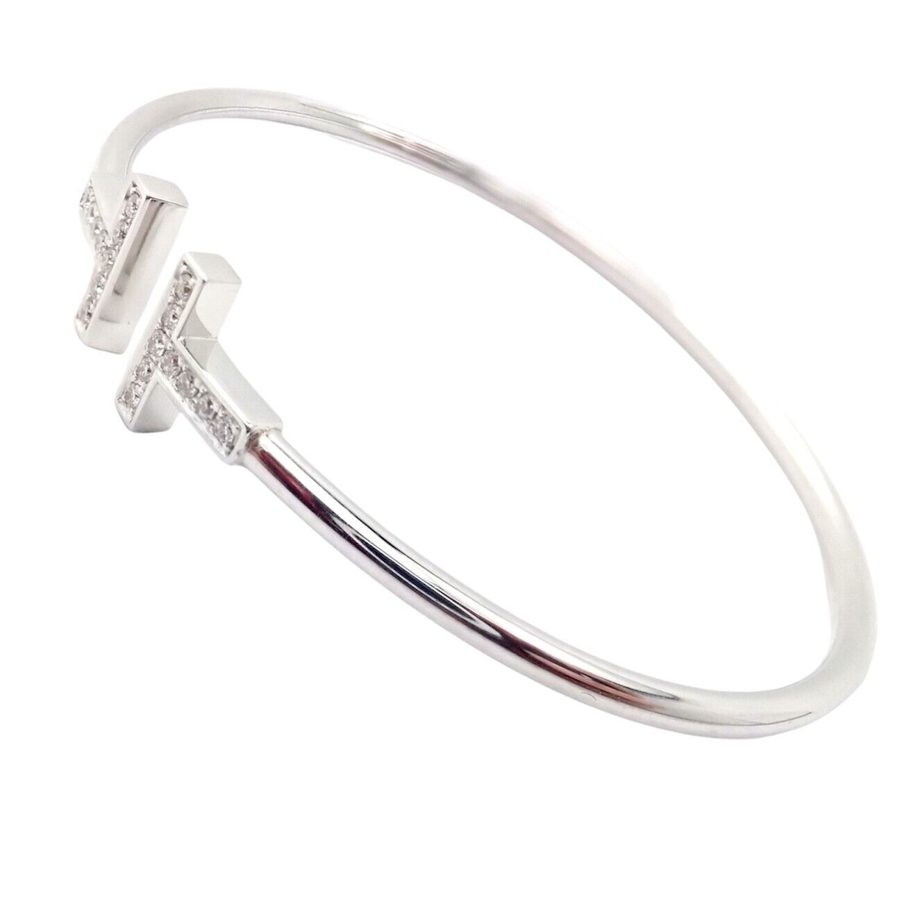 Authentic Tiffany & Co 18k White Gold Diamond T Wire Flex Bracelet for Women - Elegant Jewelry Gift for Anniversary, Birthday & Special Occasions