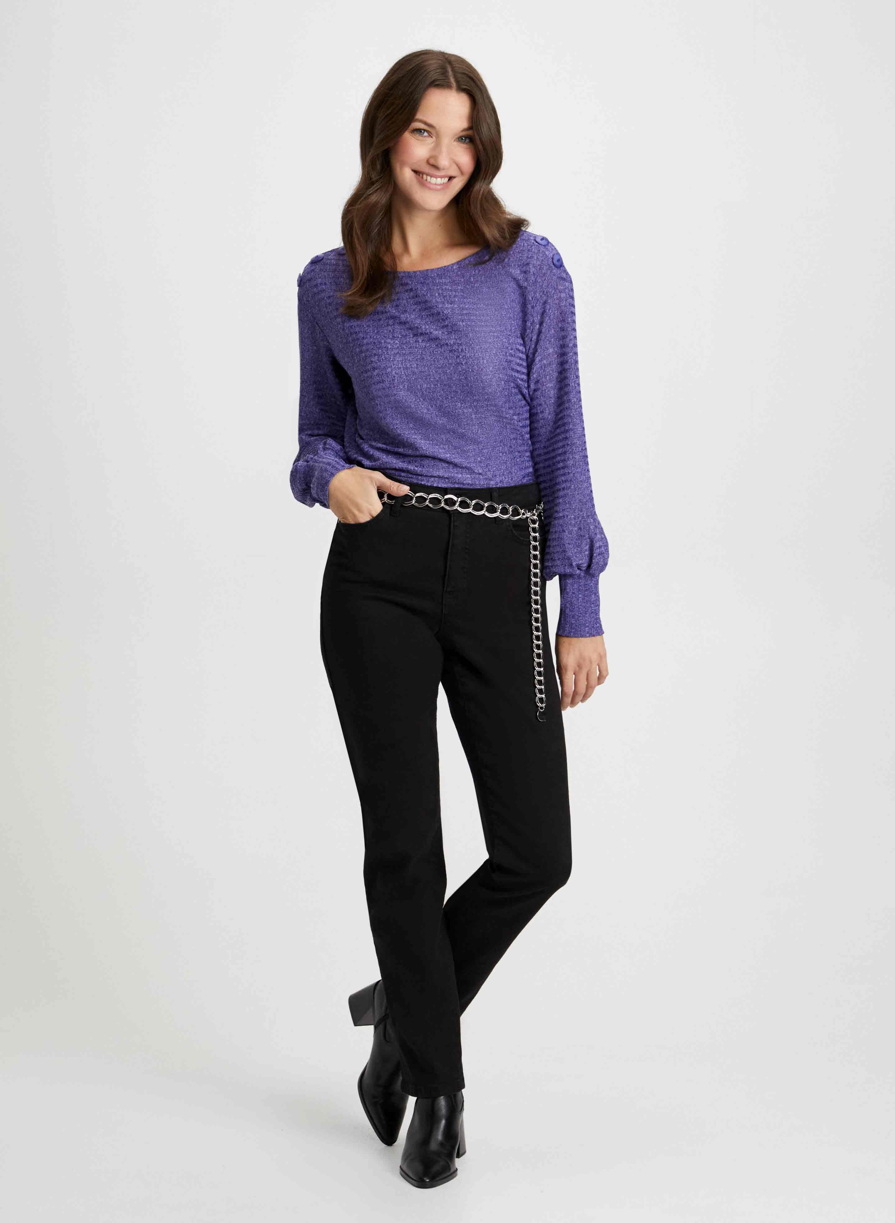 Stylish Button Detail Top & Straight Leg Jeans for Women - High Waist Denim Pants with Classic Fit - Perfect for Casual Outings, Work & Weekend Wear