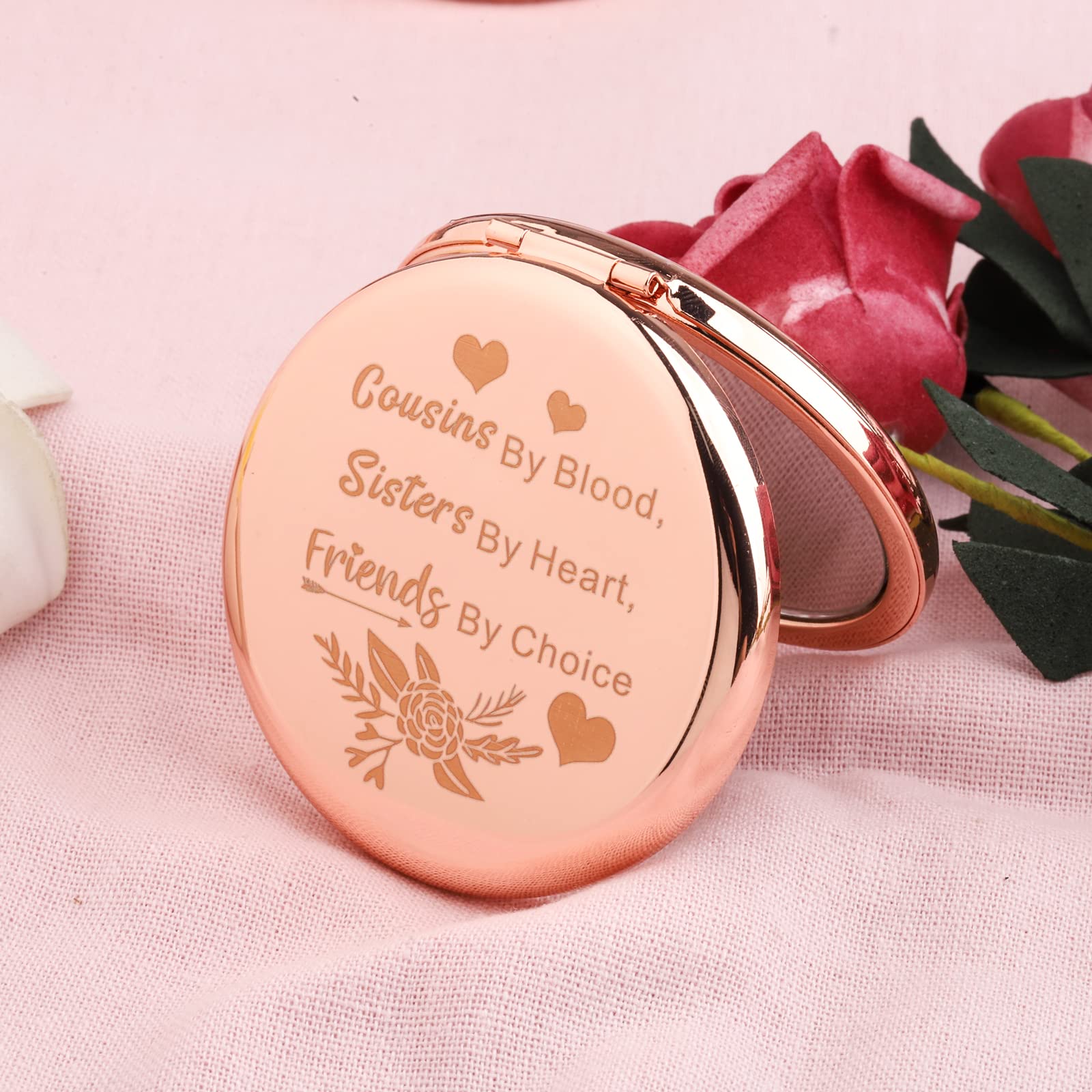 FEELMEM Compact Mirror - Best Cousin Ever Gift, Cousins by Blood Sisters by Heart Makeup Mirror - Perfect for Birthday, Christmas & Bridesmaid Presents