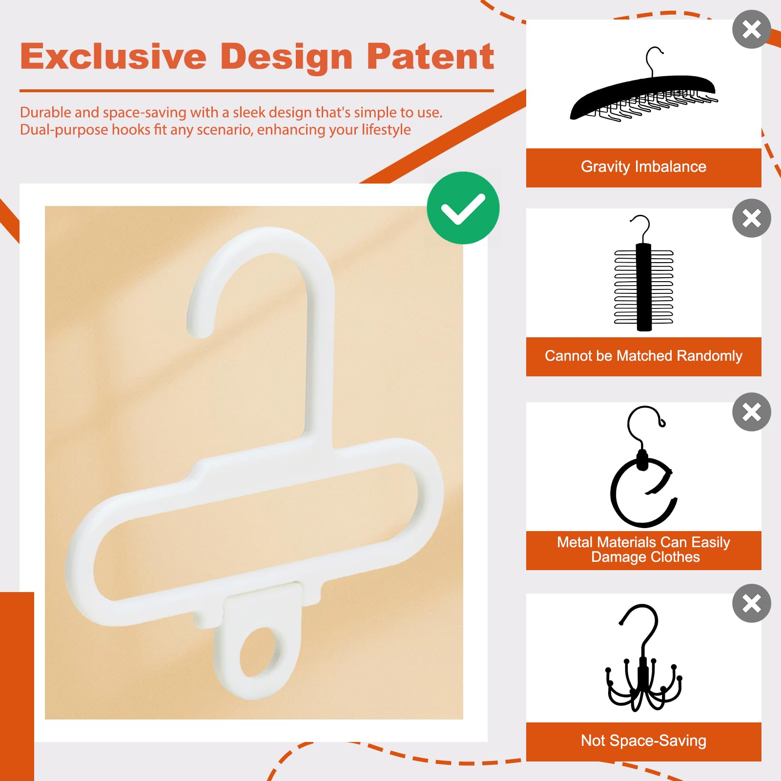 HOUSE DAY 12-Pack Tie and Scarf Hangers - Space-Saving Closet Organizer for Neckties, Scarves & Accessories | Durable Plastic Hanging Storage Hooks | Perfect for Home, Office & Travel Wardrobe Organization (White)