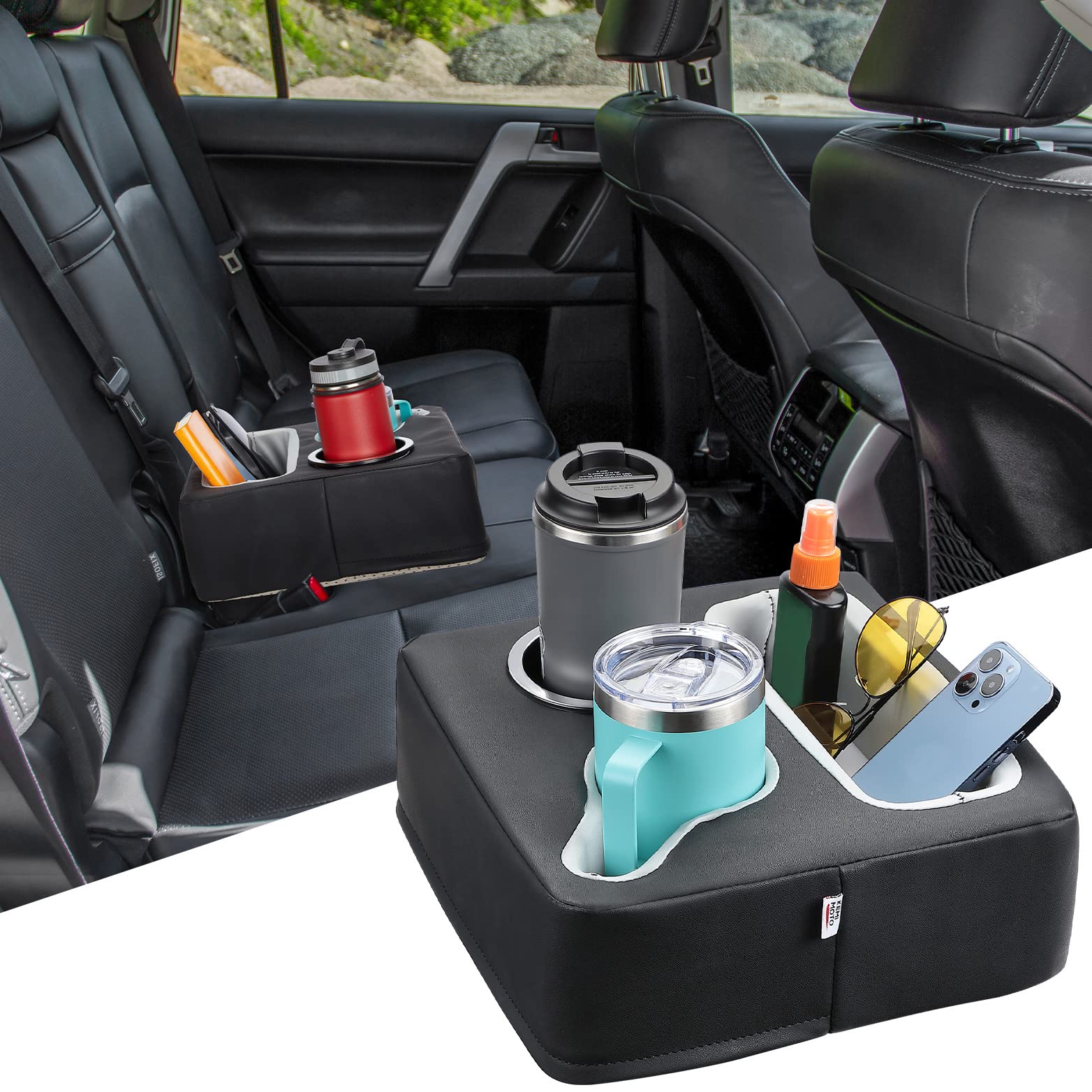 KEMIMOTO Multi-Purpose Car Back Seat Organizer & Tray - Holds Drinks, Snacks, Remote - Perfect for Cars, Couches, Beds & Boats | Portable Storage Solution for Road Trips, Home & Travel