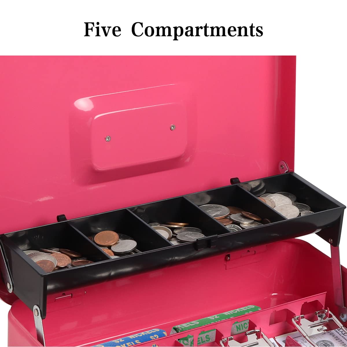Secure Metal Cash Box with Key Lock & Security Cable - Durable Money Storage Safe with Removable Tray | Ideal for Home, Office, Retail Stores & Travel Use (Pink)