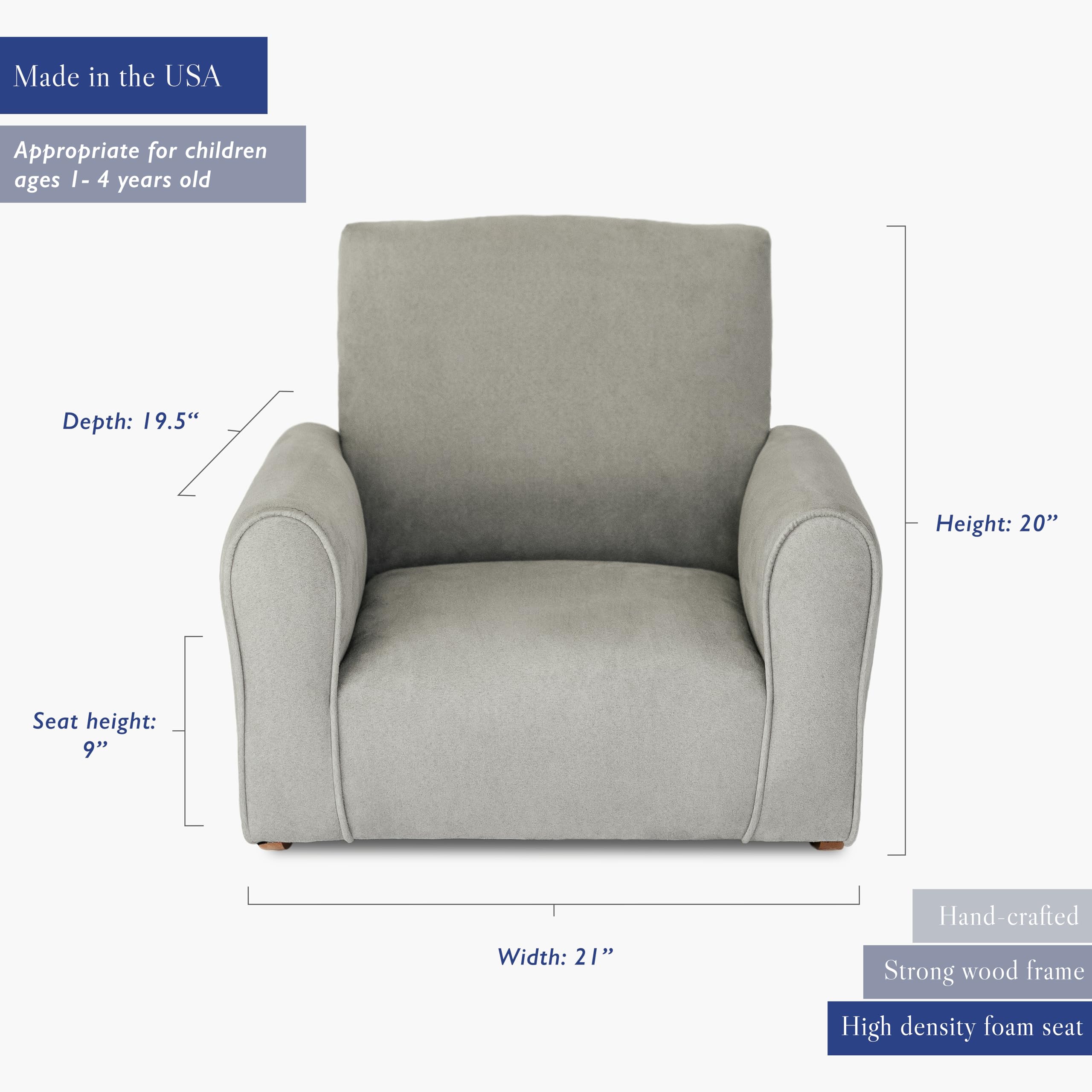 Personalized Kids Rocking Chair with Name - Grey Suede Upholstered Toddler Armchair | Comfortable Nursery Furniture for Bedroom, Playroom & Gift Giving