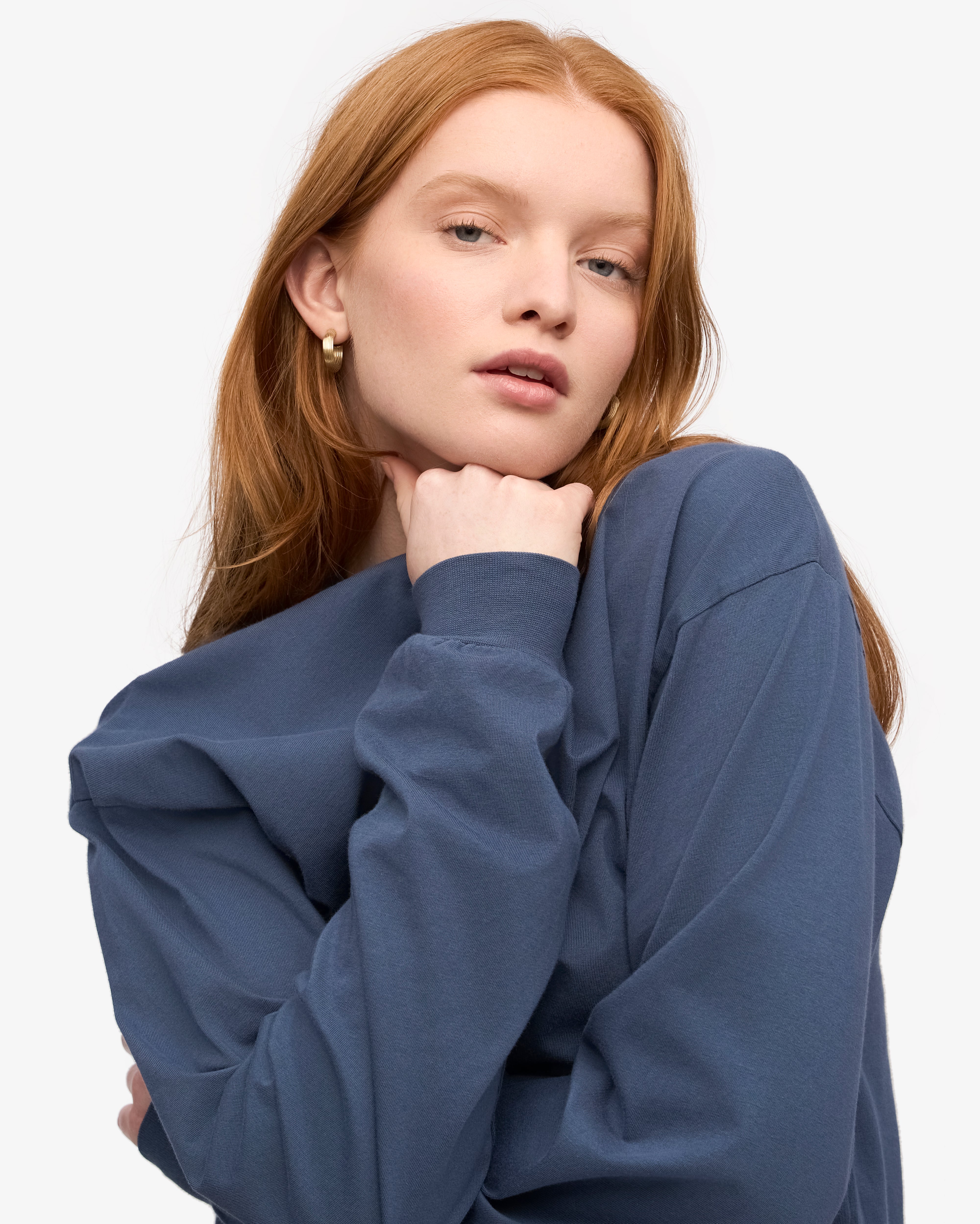 Oversized Organic Long Sleeve T-Shirt for Women - Soft Cotton Petrol Blue Top - Casual Loungewear & Street Style Fashion