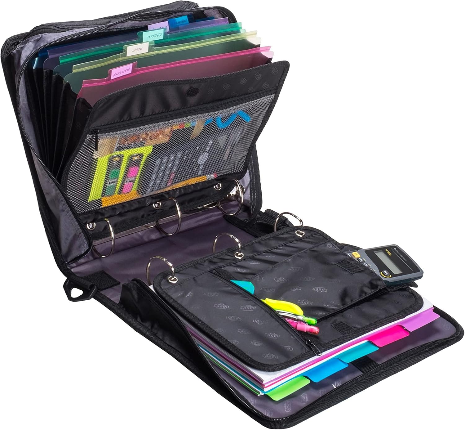 Case-it The Dual 2.0 Zipper Binder Backpack - 6 Pack Black - 800 Sheet Capacity with 5 Subject File Folder & Multiple Pockets - Includes Shoulder Strap & 2 Inch D-Rings - Perfect for School, College, Office & Travel Organization