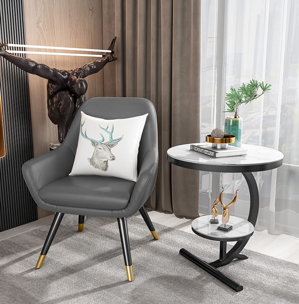 Luxury Marble 2-Tier Round Side Table - Modern End Table for Living Room, Bedroom, Hotel | Sofa Table, Nightstand, Coffee Table Accent Piece (Black & White) - Perfect for Small Spaces & Home Decor