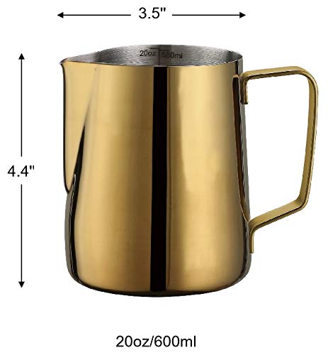 Premium 20oz Stainless Steel Milk Frothing Pitcher for Latte Art - 600ml 18/8 Rose Gold Milk Frother Cup for Espresso & Cappuccino - Perfect for Home Baristas & Coffee Shops