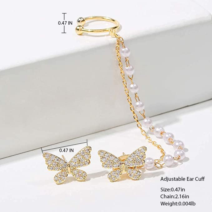 Vercret Gold Cuff Earrings for Women - Adjustable Cartilage Ear Cuff with CZ Stones, No Piercing Wrap Around Ear Clip - Perfect for Parties, Weddings & Everyday Elegance
