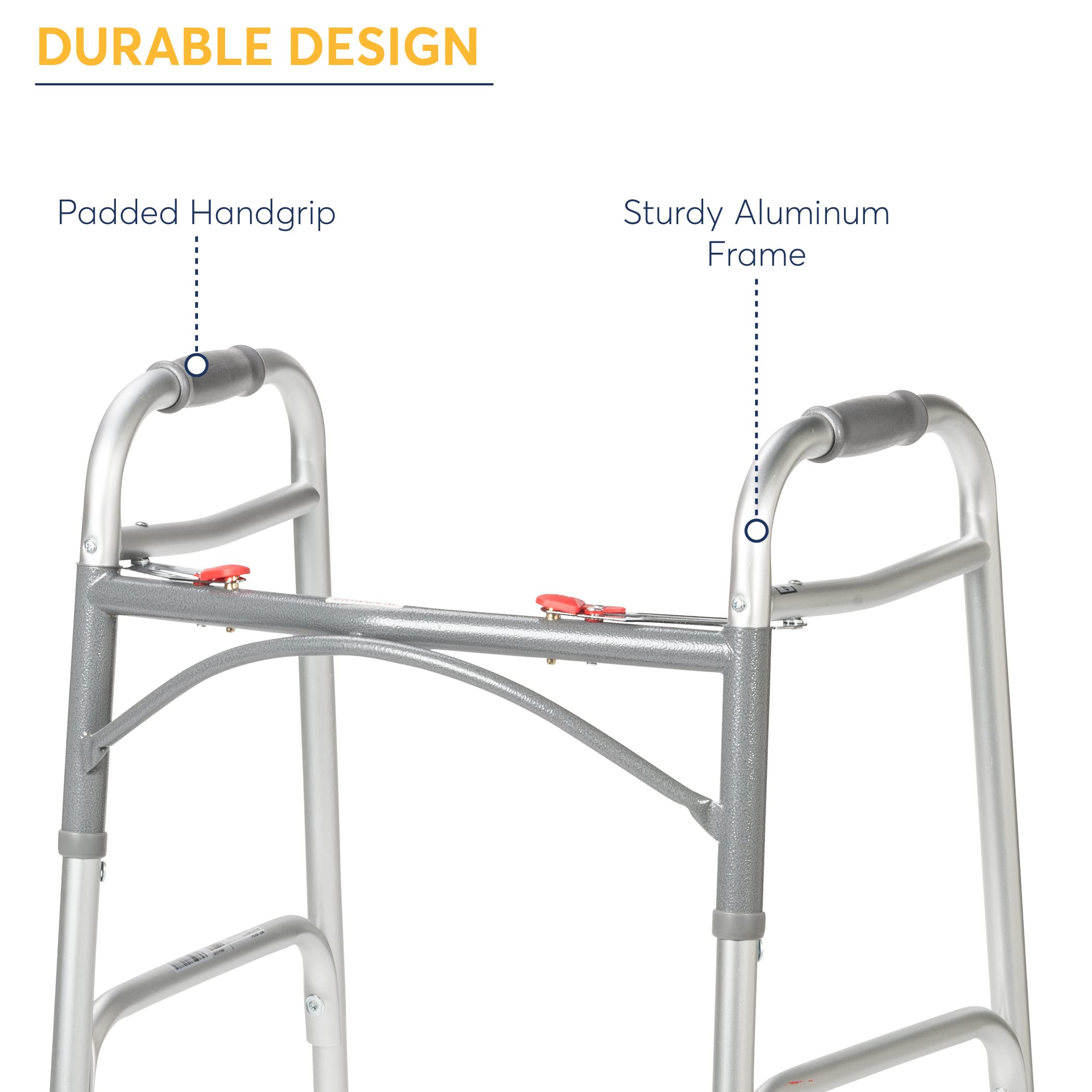 Drive Medical 2-Button Folding Walker with Wheels - Lightweight Mobility Aid for Seniors & Adults - Essential Medical Equipment for Home & Hospital Use - Easy Pop & Glide Walker Skis for Smooth Movement