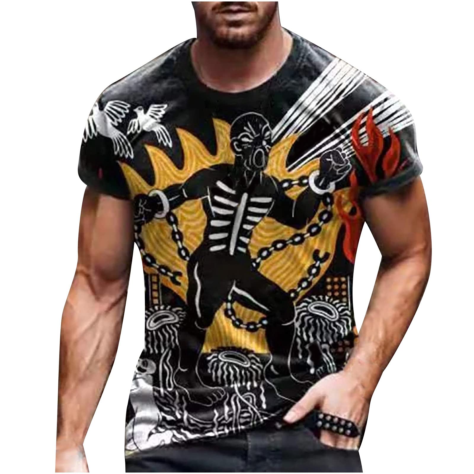 Men's Indian Style Printed Short Sleeve Graphic T-Shirt - Funny Comfortable Casual Tee for Summer | Perfect for Festivals, Parties & Everyday Wear