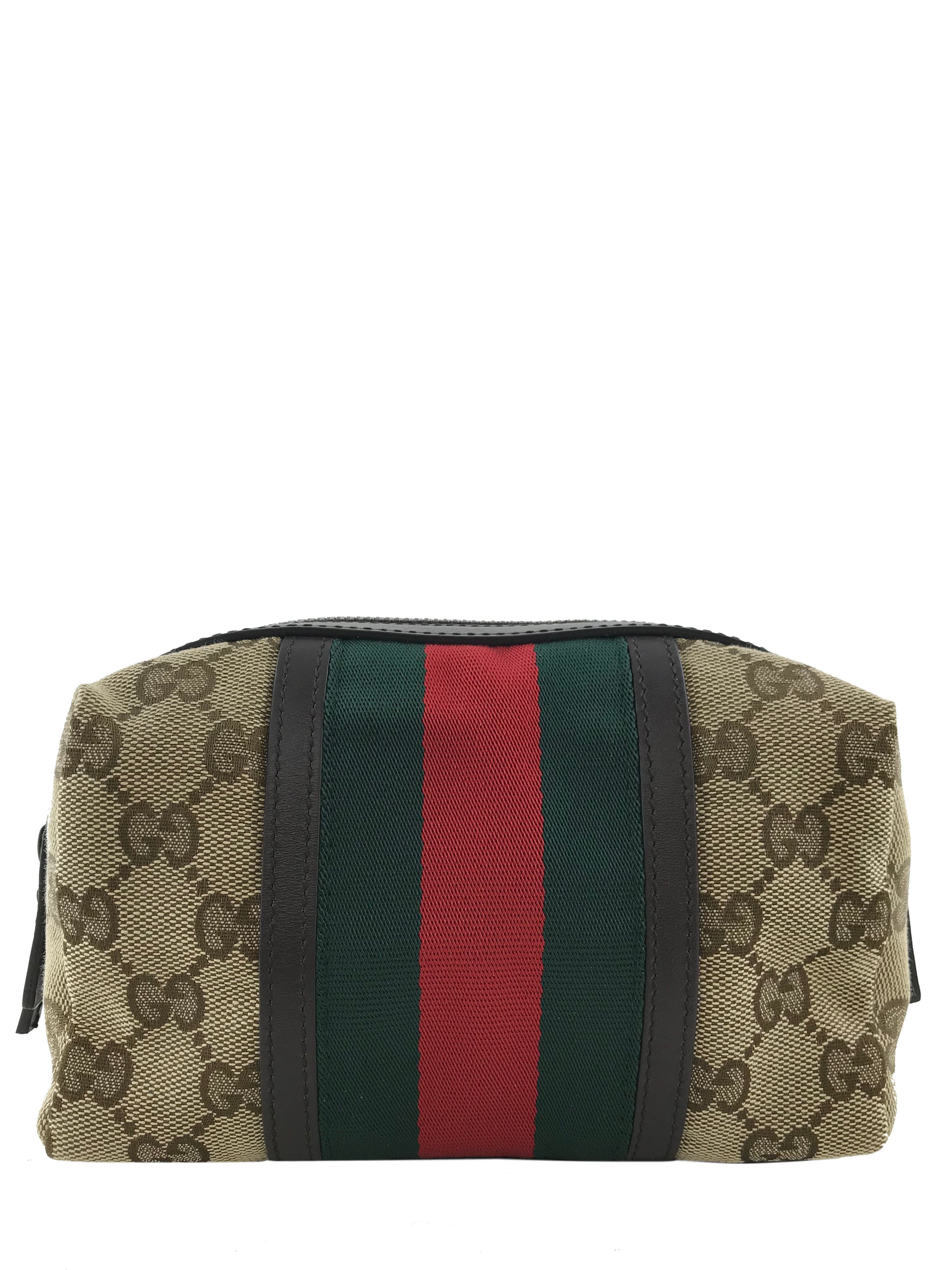 Gucci GG Canvas Web Cosmetic Pouch - Luxury Makeup Bag for Women, Travel Toiletry Organizer (Perfect for Travel, Gym & Everyday Use)