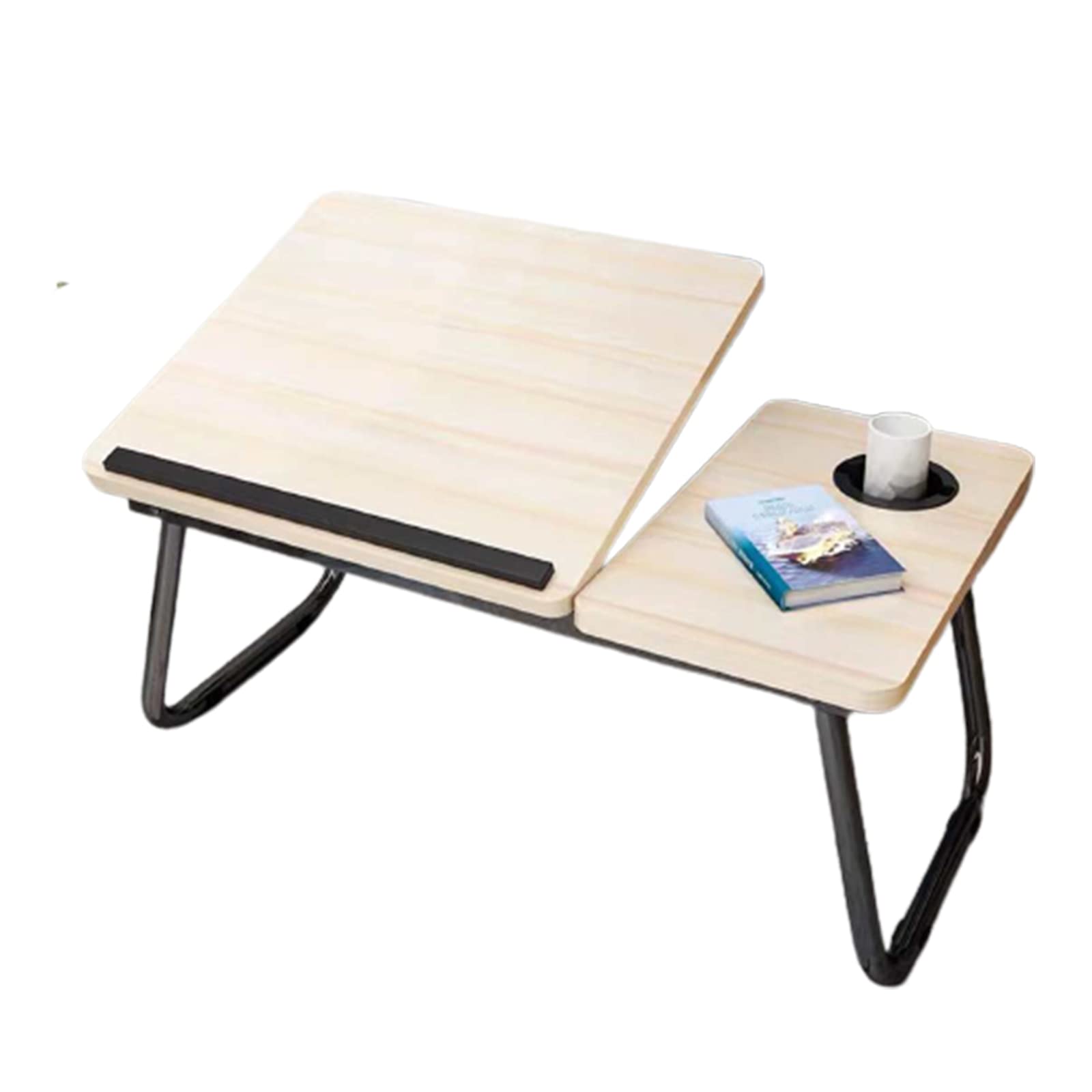 Adjustable Laptop Table for Bed & Sofa - Portable Notebook Stand with Cup Holder & Tilting Tray - Perfect for Eating, Working, Reading in Bed or on Couch (Maple White)