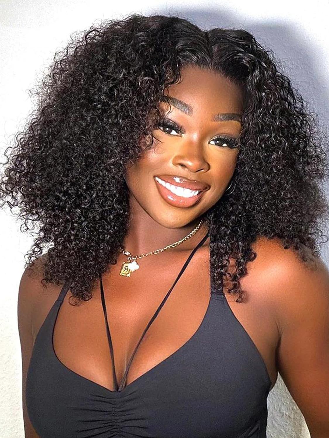 ISEE 13x6 Kinky Curly Lace Front Wigs Human Hair - Pre Plucked 180% Density HD Transparent Frontal | Afro Curly Glueless Lace Wig for Women | 18 Inch Natural Black Human Hair Wig for Daily Wear & Special Occasions