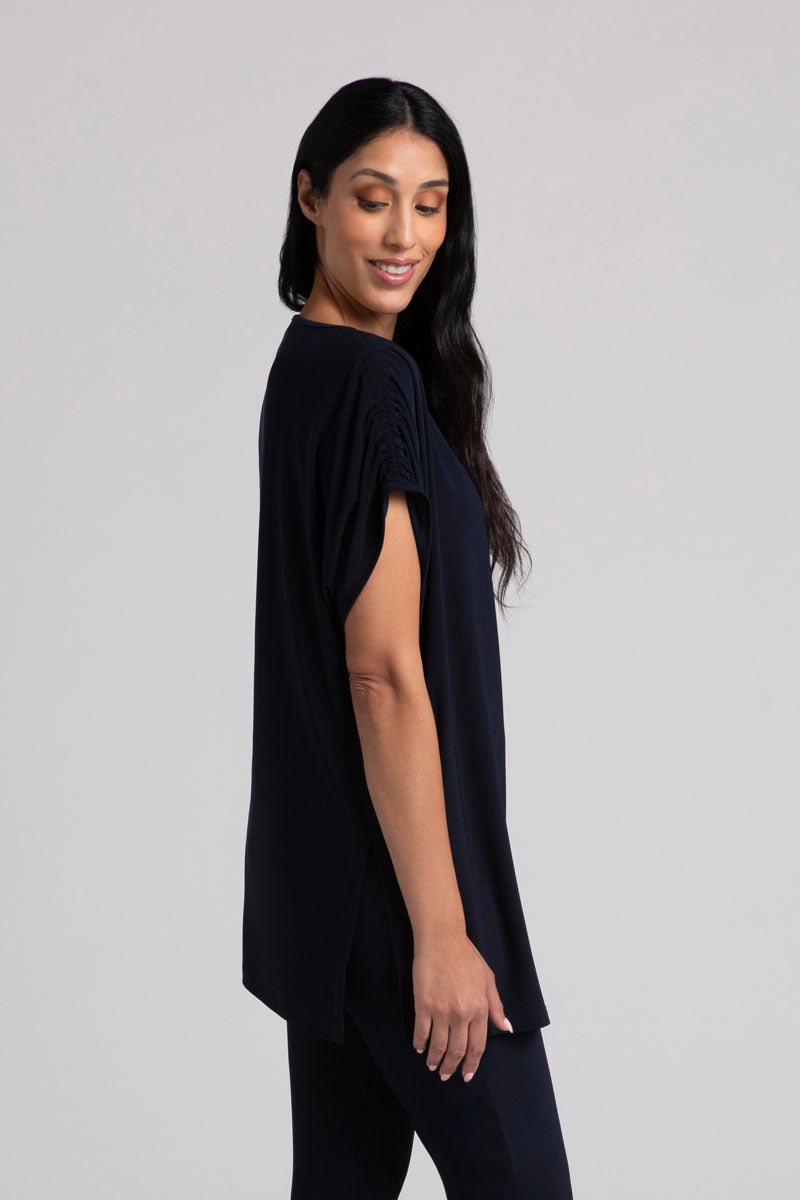 Sympli Revelry Ruched Shoulder Tunic - Women's Fashion Blouse for Work & Casual Wear | Perfect for Office, Date Night & Everyday Outfits