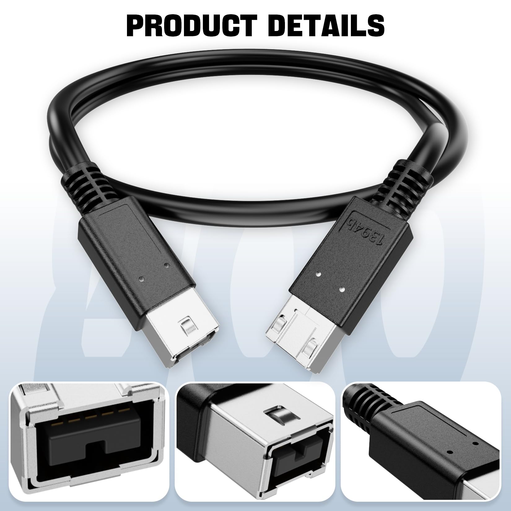 FireWire 800 IEEE 1394b 9-Pin Male to Male Cable - 2FT Triple-Shielded High-Speed Data Transfer Cord for MacBook Pro, Mac Mini, PC, Digital Cameras & Audio Devices - Perfect for Professional Video Editing & External Storage Connectivity