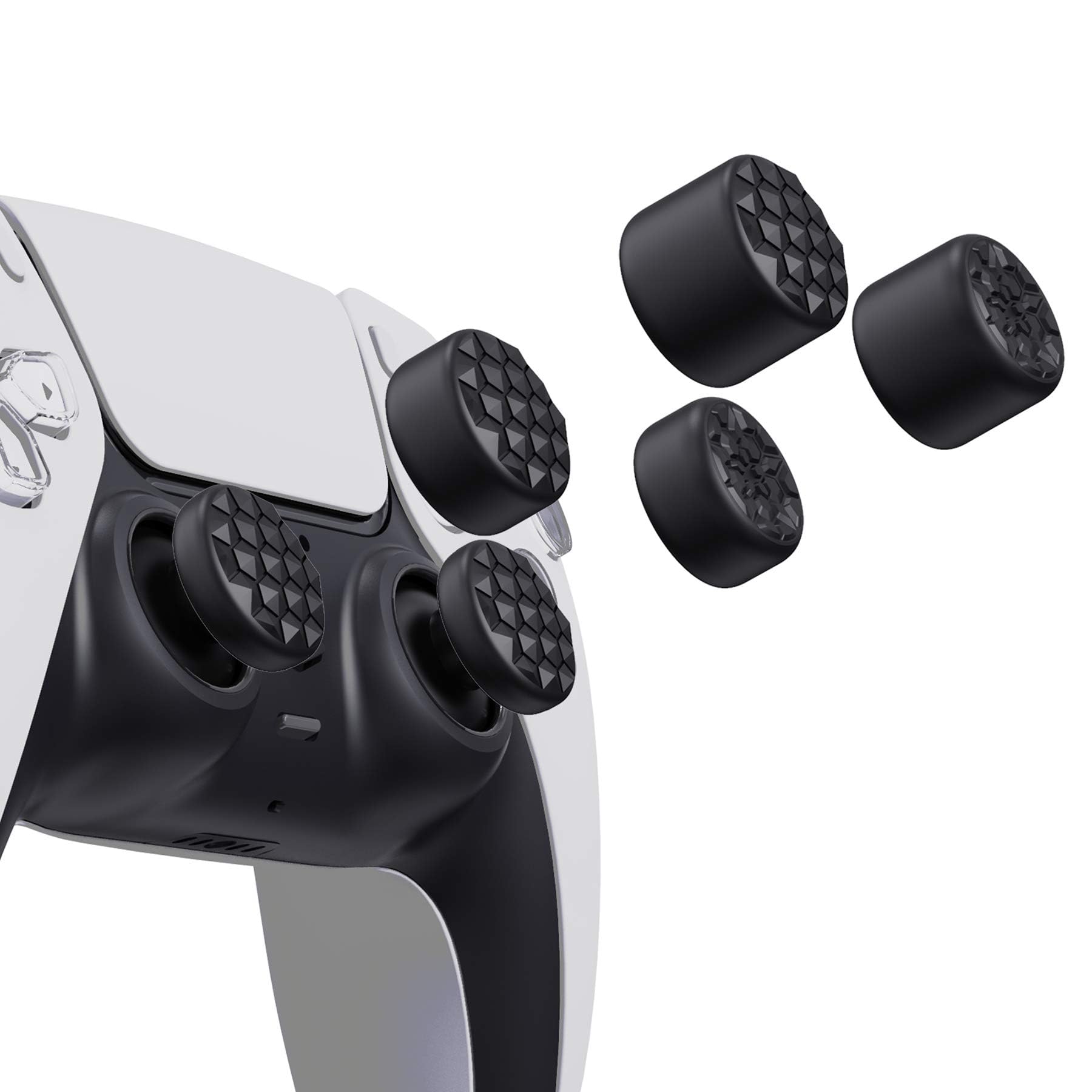 PlayVital Black Ergonomic Thumb Grips for PS5, PS4, Xbox Series X/S, Xbox One, Switch Pro Controller - 3 Height Adjustable Convex & Concave Caps with Diamond Texture & Bomb Design - Perfect for Gaming, FPS, Racing & Long Sessions
