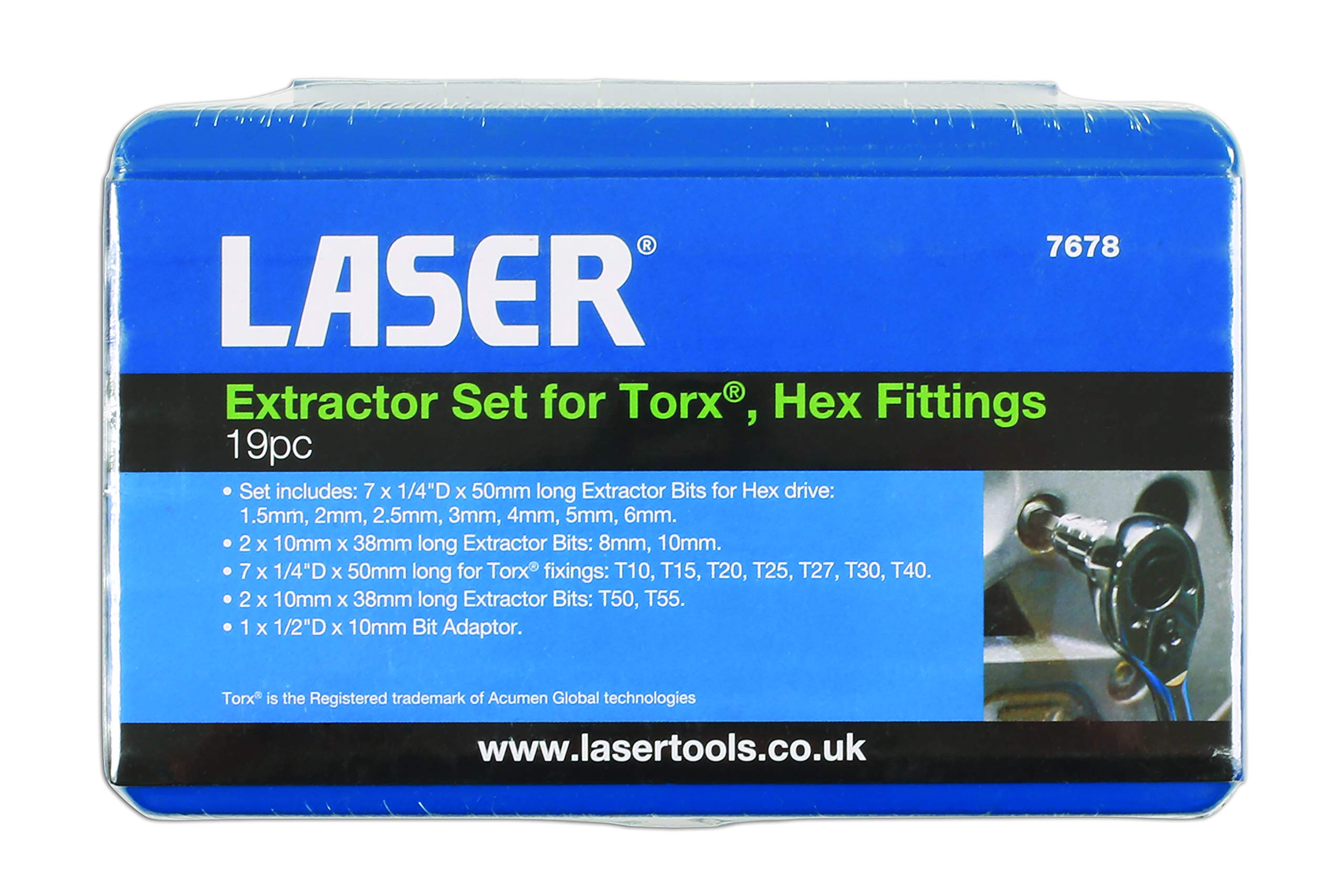 Laser Tools 7678 19-Piece Torx & Hex Bit Extractor Set - Professional Screw Removal Kit for Automotive, Machinery & DIY Repairs