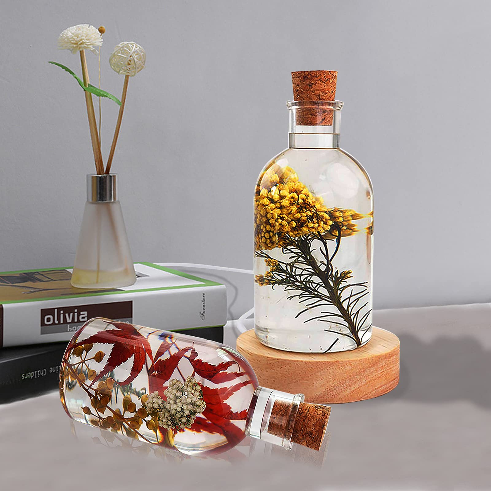 DIY Resin Lamp Shade Mold with USB Wooden Base & 5 Corks - LED Bottle Light Silicone Mould for Home Decor, Wedding, Party, Table Crafts - Perfect for DIY Projects, Gifts & Night Light Ambiance