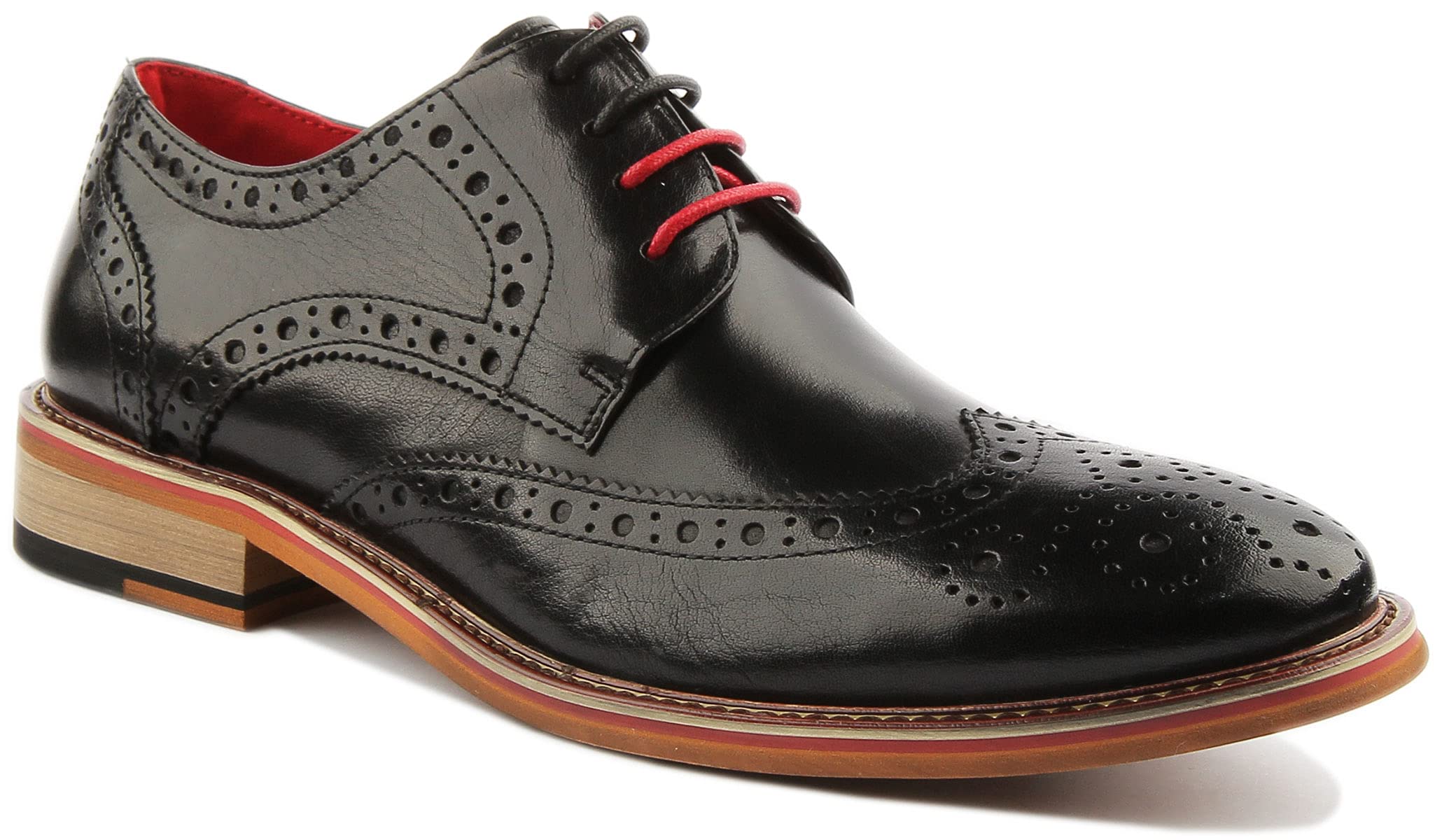 Original Justin Reece Handcrafted Genuine Leather Derby Dress Shoes for Men - UK Size 12, Classic Black - Perfect for Weddings, Business Meetings & Formal Occasions