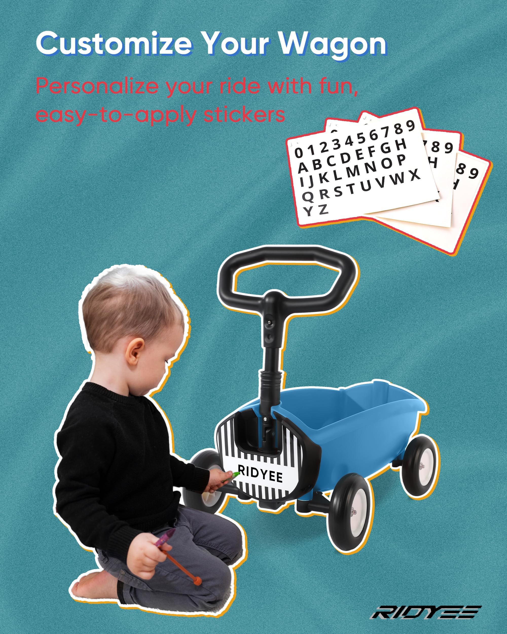2-in-1 Toy Wagon & Push Walker for Toddlers 1-3 Years - Adjustable Handlebar, Removable Seat, 8L Large Storage Basket, Steering Limit & DIY Stickers - Blue - Perfect for Indoor Play, Outdoor Walks & Learning to Walk