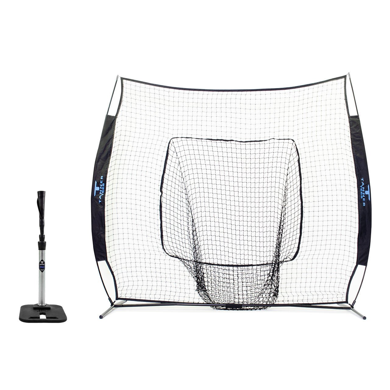 Tanner Pro Batting Tee with Adjustable Height & Portable Batting Net Bundle - Perfect for Baseball & Softball Practice at Home, Backyard, or Field Training